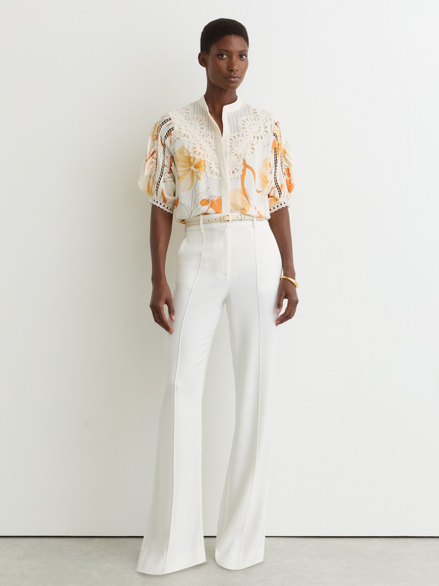 Floral-Print Lace-Trim Blouse in Ivory/Pink - Image 1 of 6