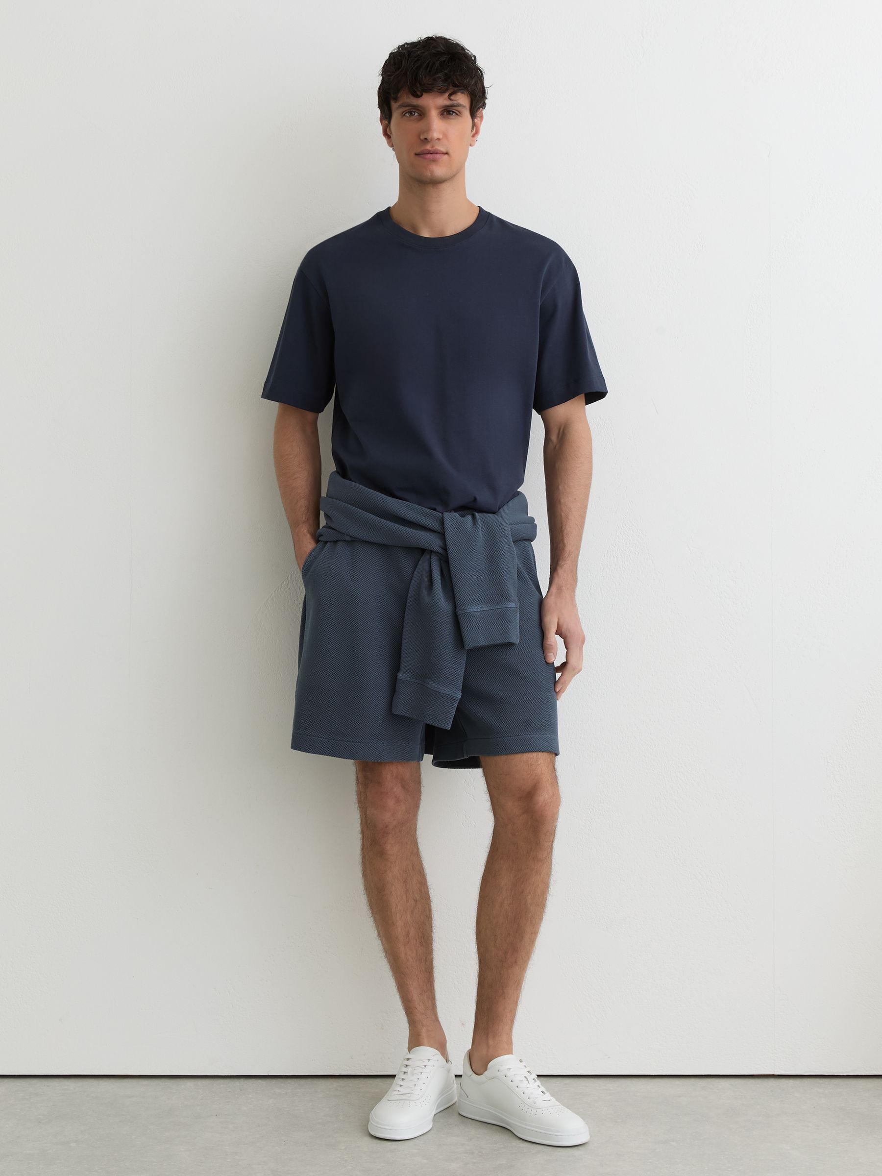 Cotton-Pique Garment-Dyed Shorts in Airforce Blue - image 2
