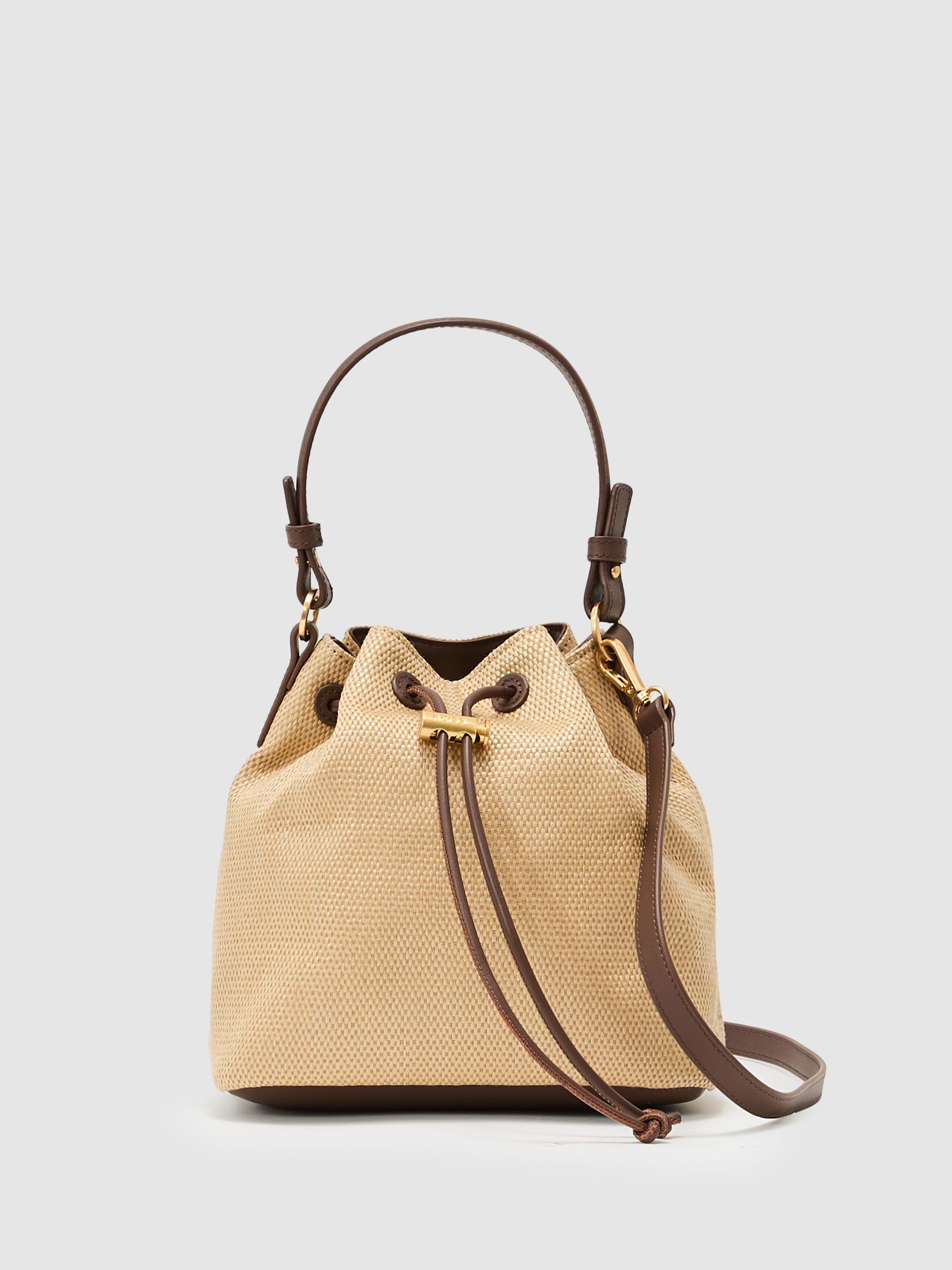 Raffia-Effect Drawcord Bucket Bag in Natural - Image 1 of 7