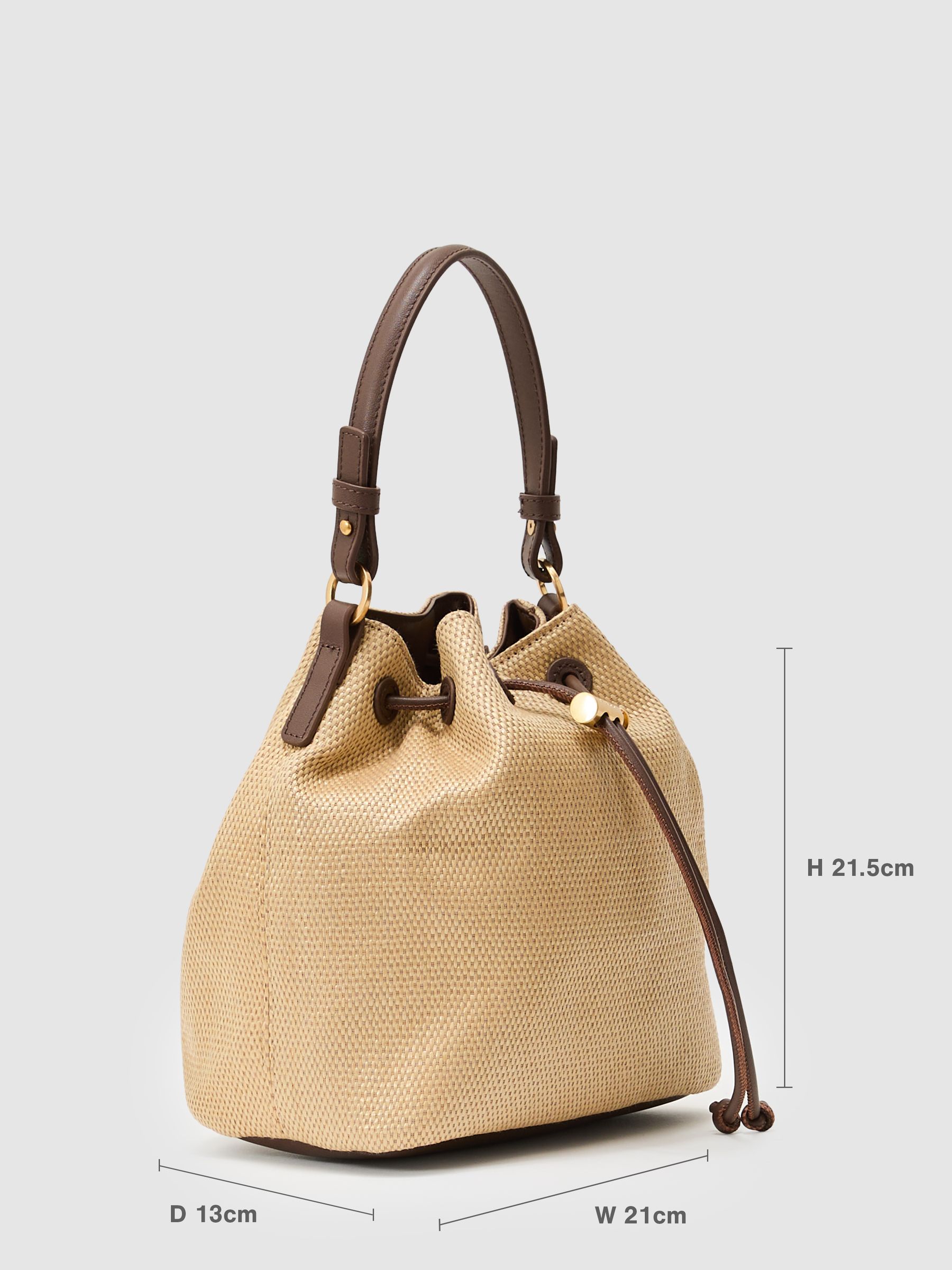 Raffia-Effect Drawcord Bucket Bag in Natural - Image 3 of 7