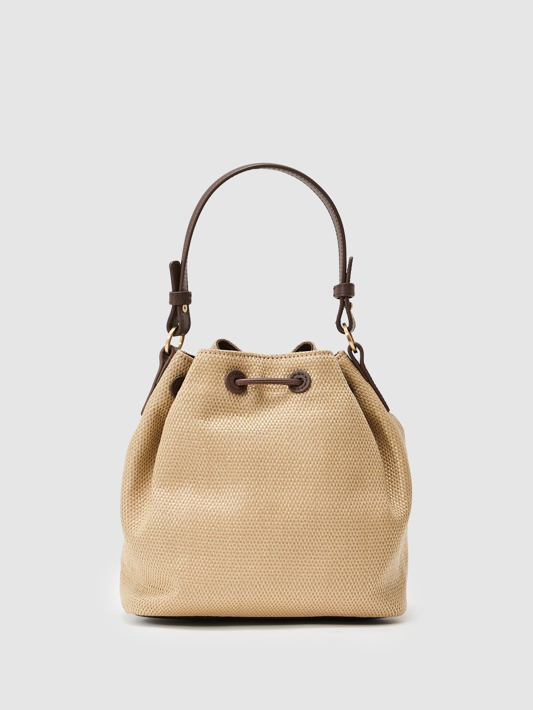 Raffia-Effect Drawcord Bucket Bag in Natural - image 4