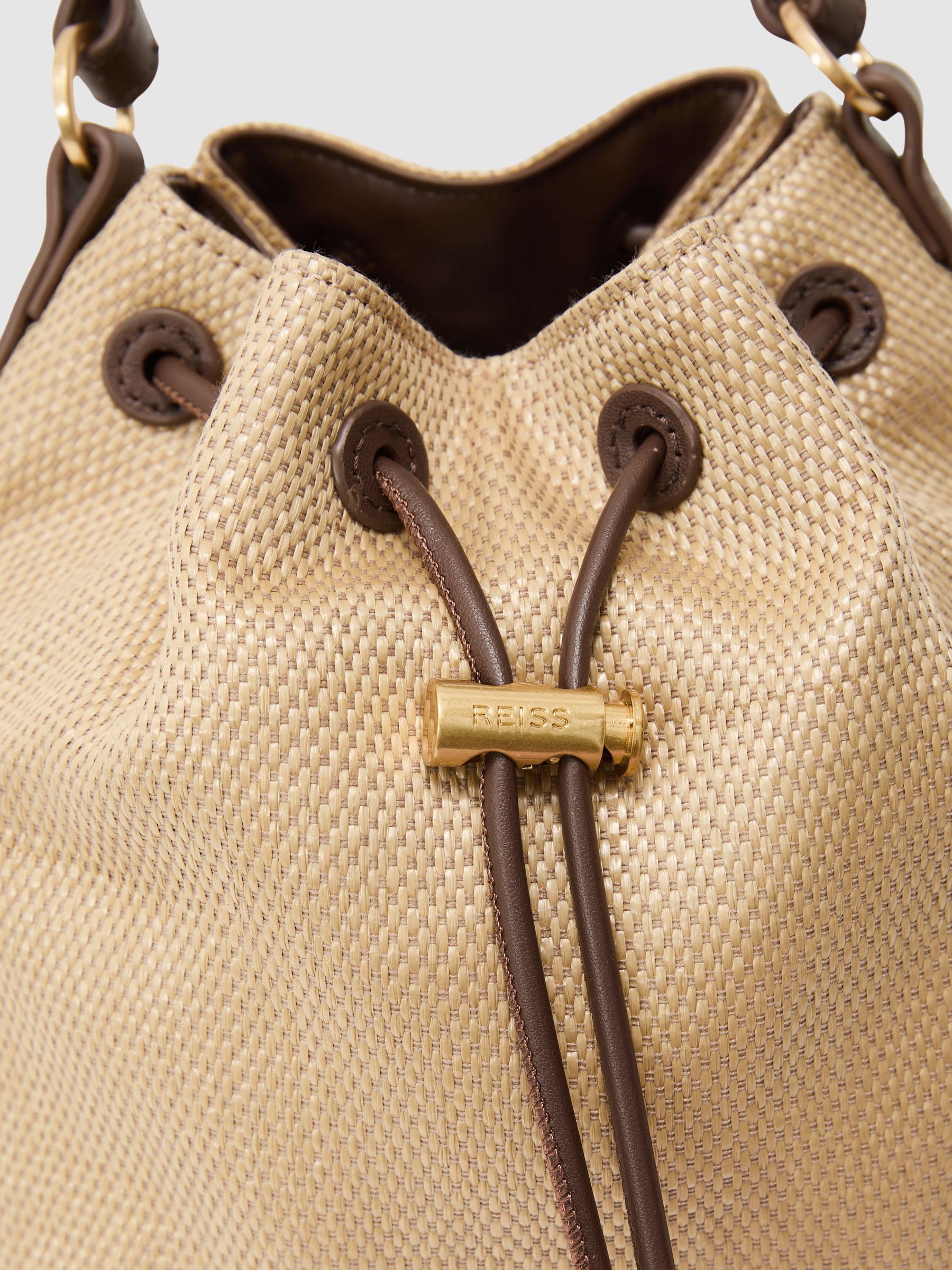 Raffia-Effect Drawcord Bucket Bag in Natural - image 3