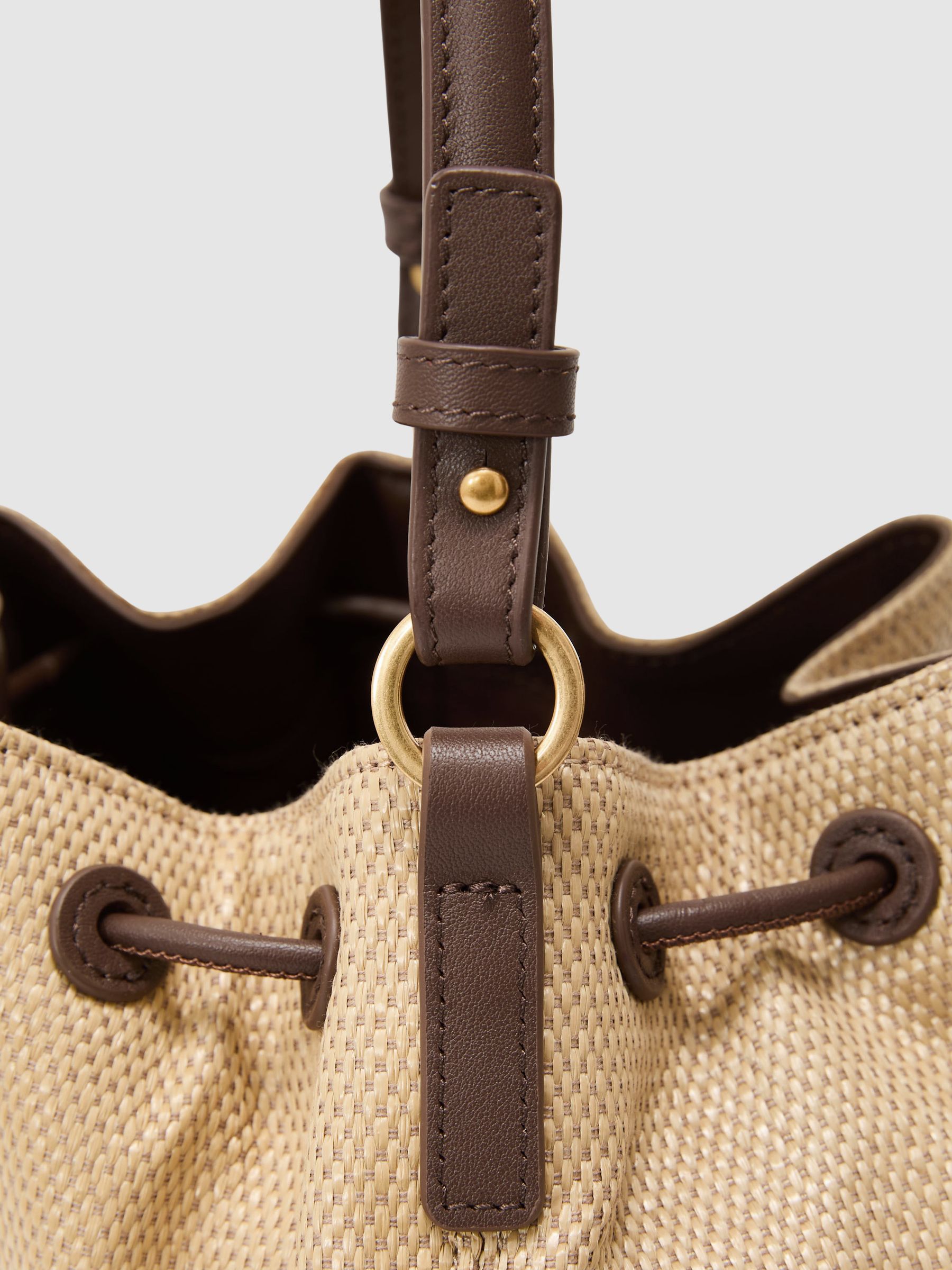 Raffia-Effect Drawcord Bucket Bag in Natural - image 2
