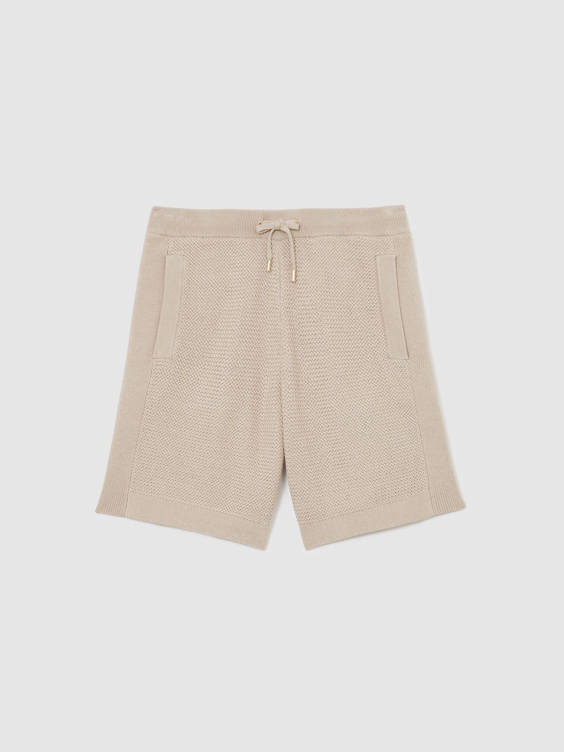 Cotton Textured-Knit Drawstring Shorts in Stone - Image 2 of 7