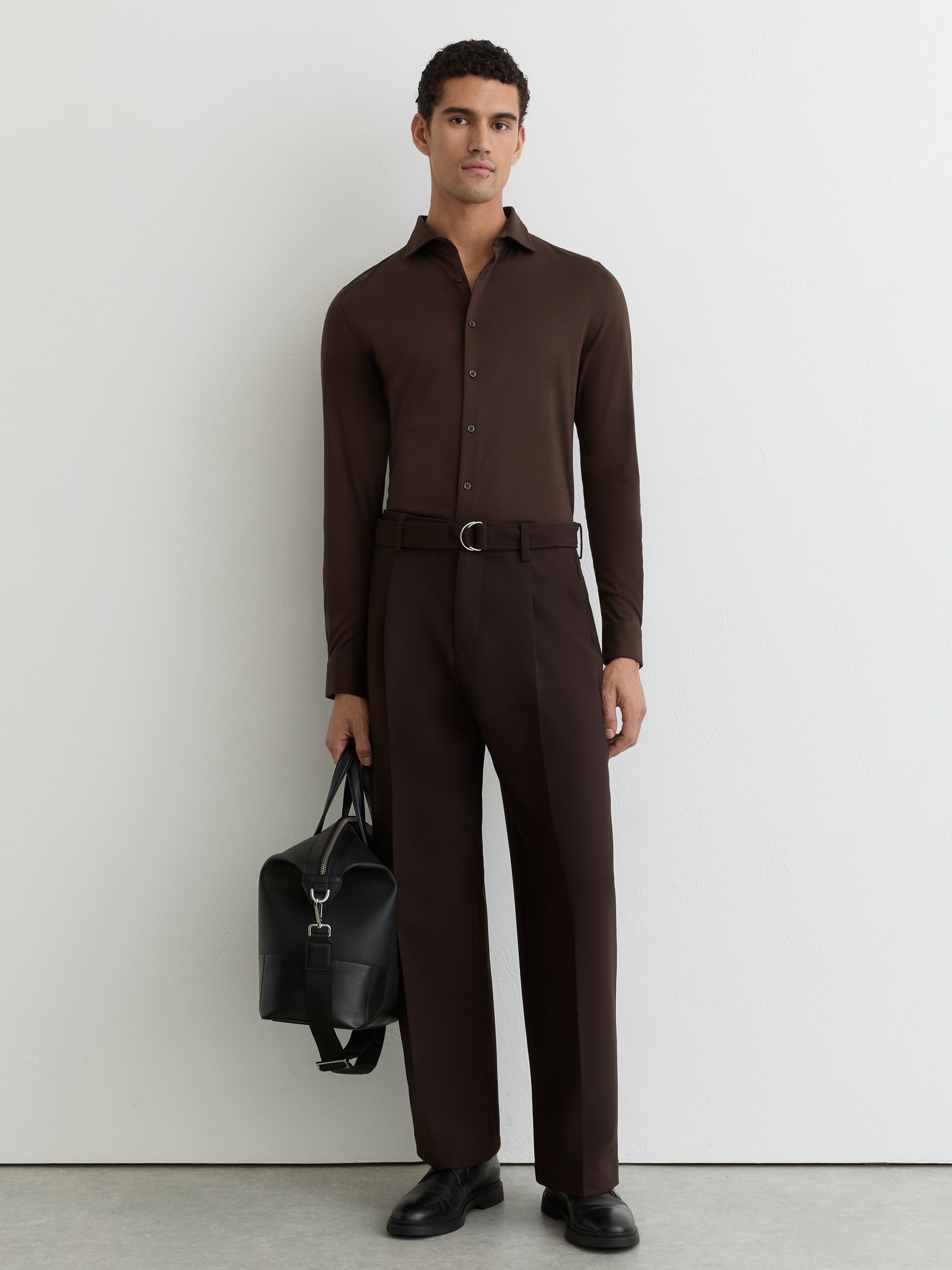 Air-Water Cotton Slim-Fit Shirt in Brown - Image 3 of 6
