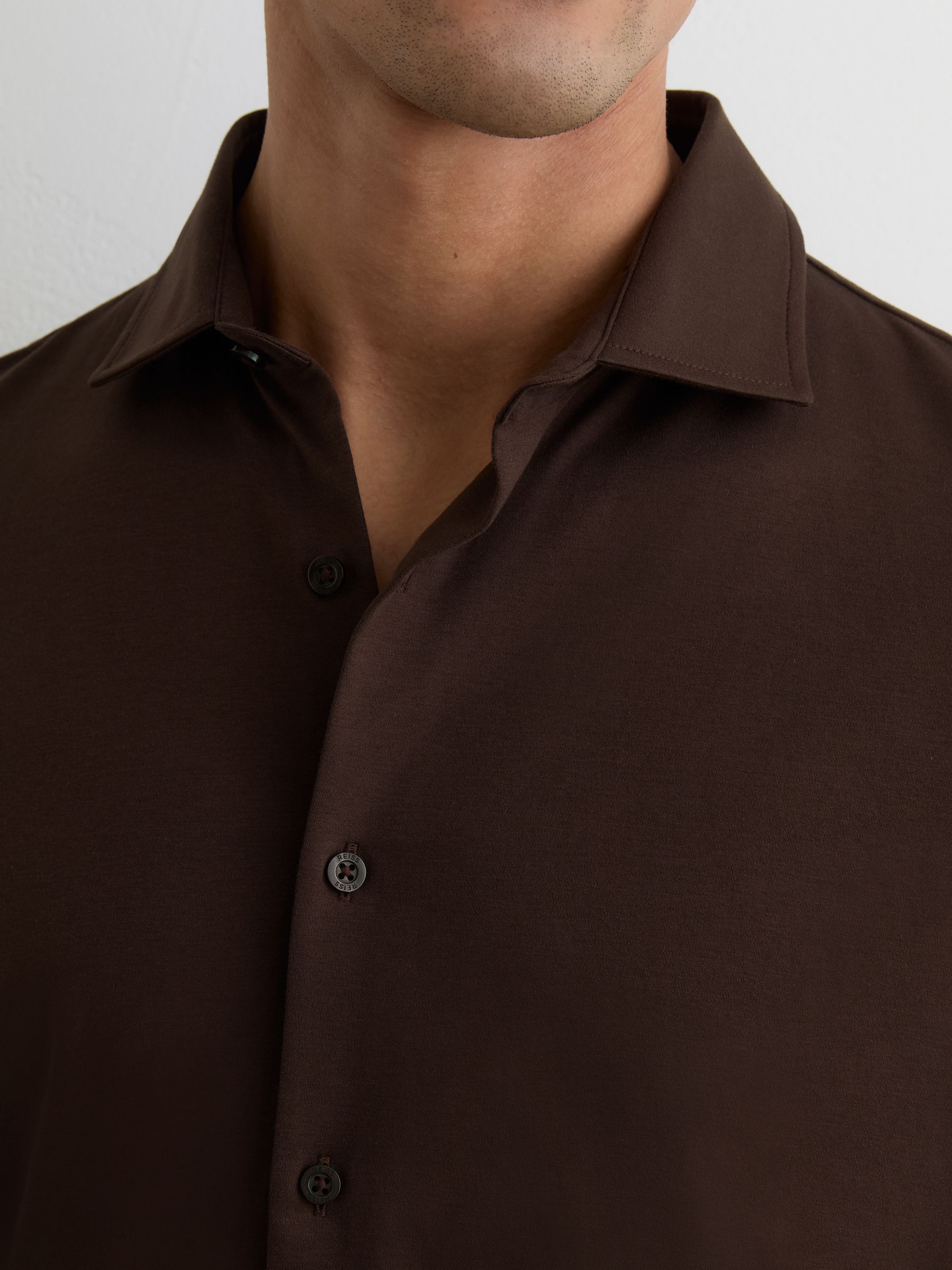 Air-Water Cotton Slim-Fit Shirt in Brown - Image 4 of 6