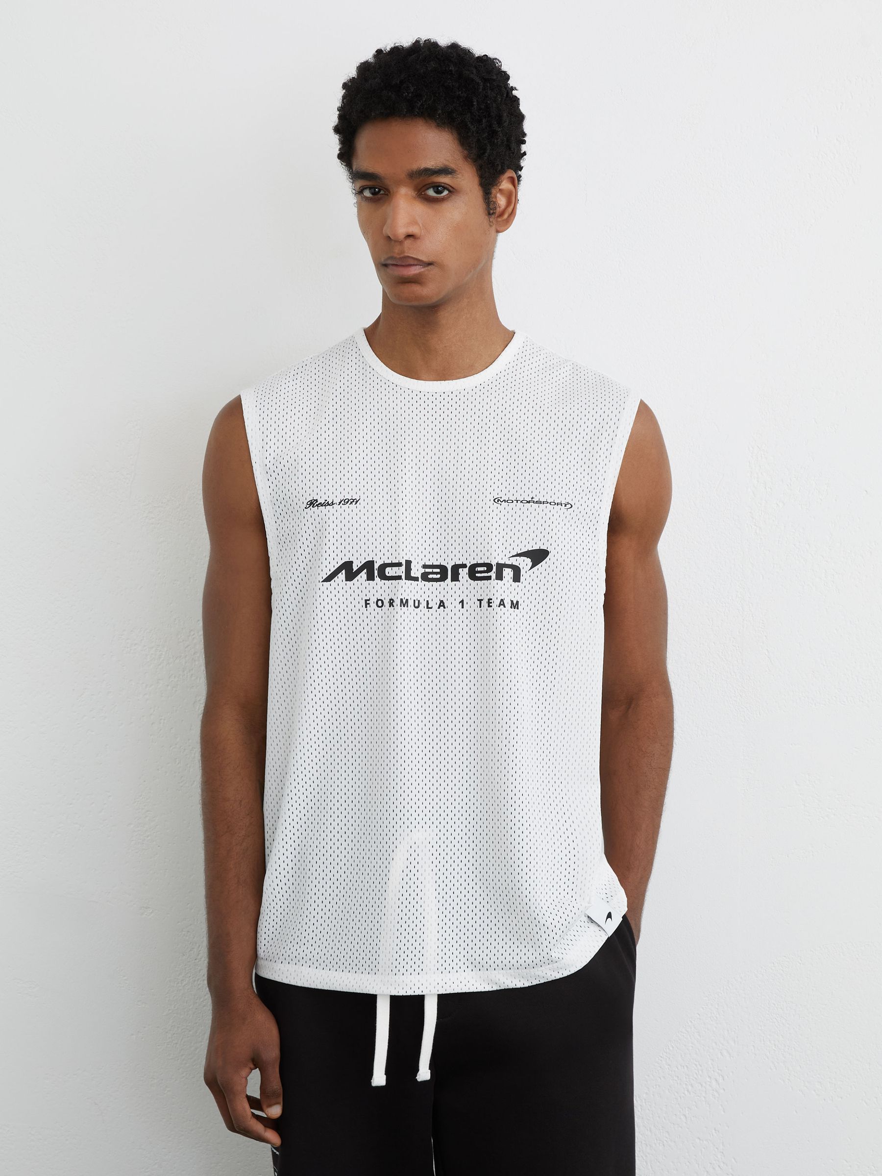 McLaren Racing Logo-Print Mesh Vest in White - Image 1 of 8