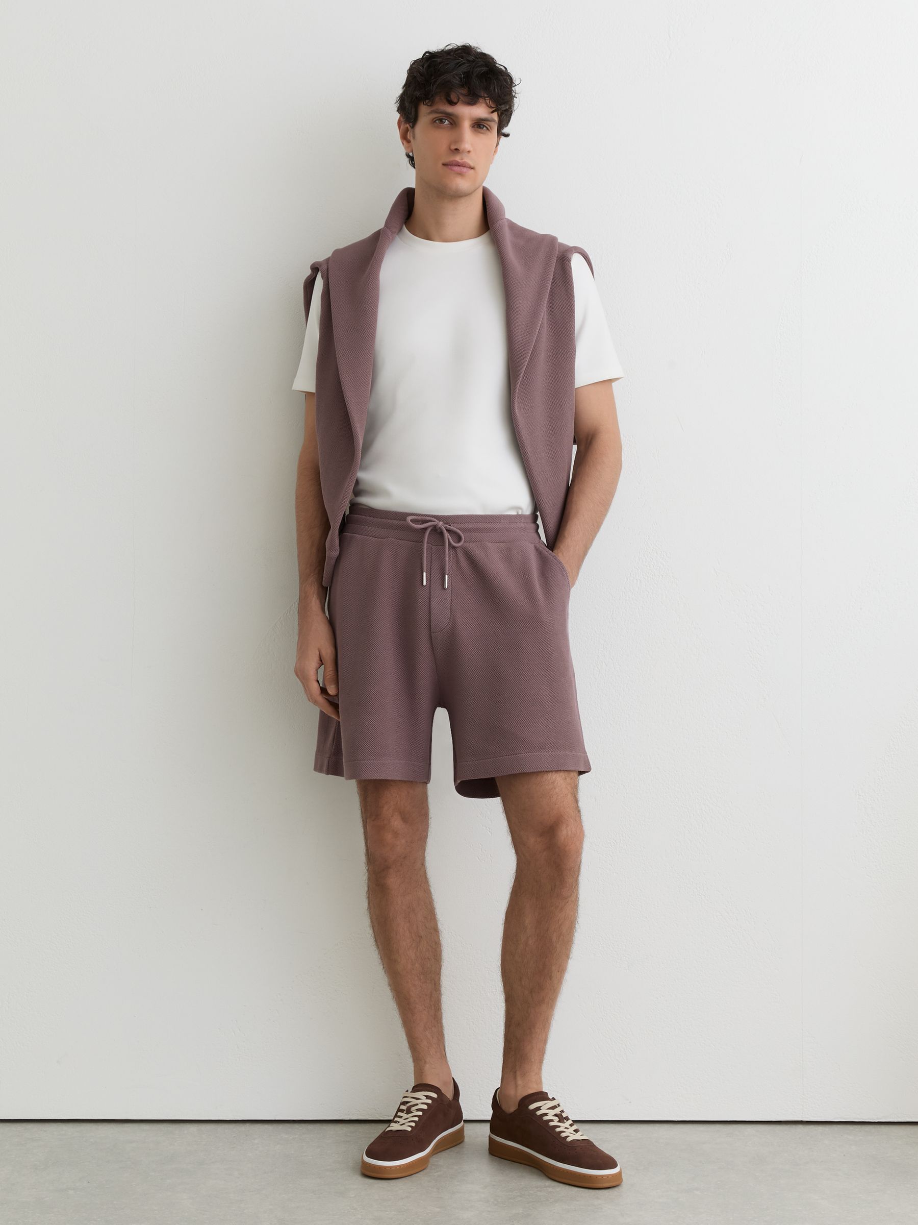 Cotton-Pique Garment-Dyed Shorts in Mauve Pink - image 2