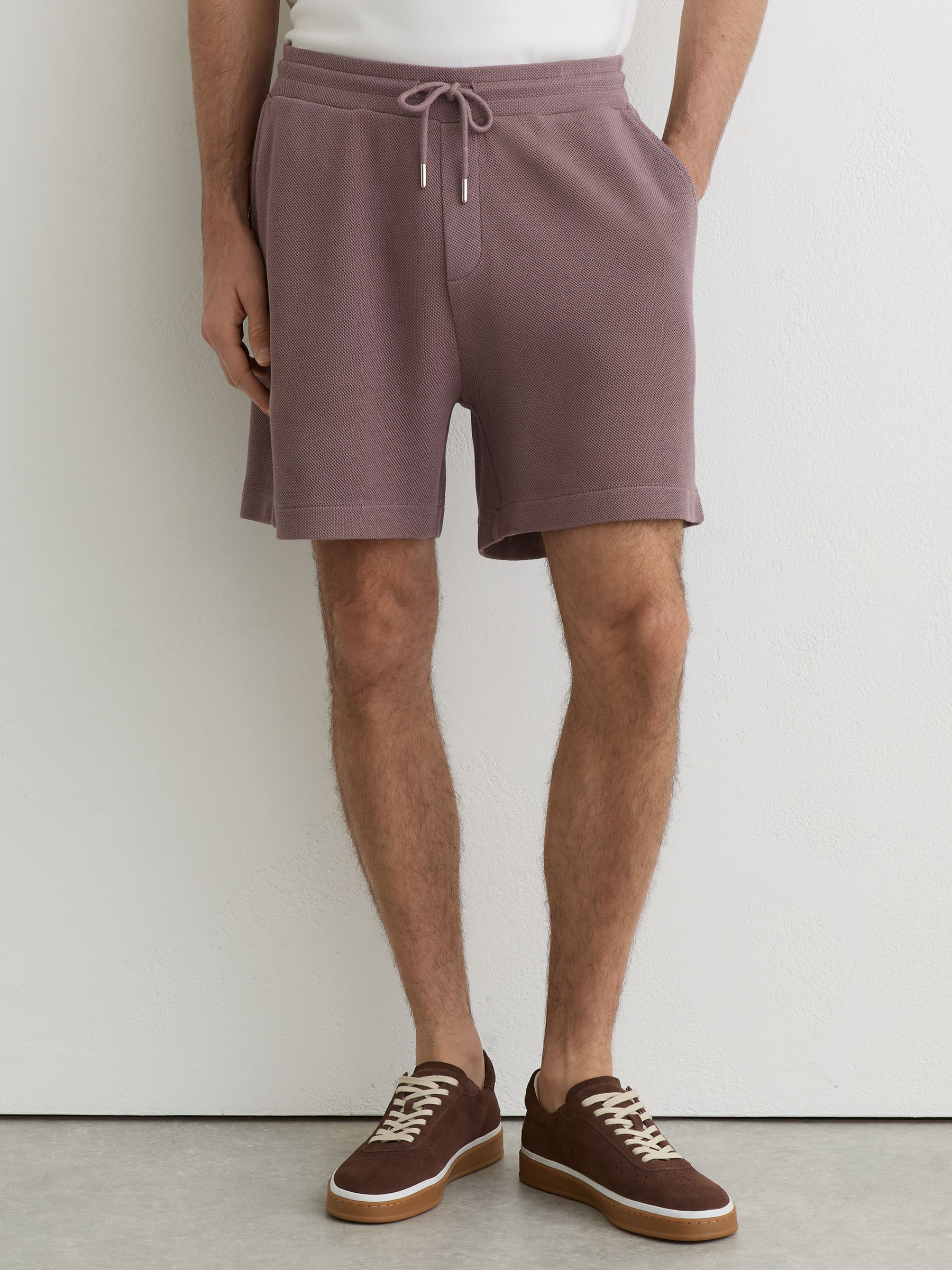 Cotton-Pique Garment-Dyed Shorts in Mauve Pink - image 4
