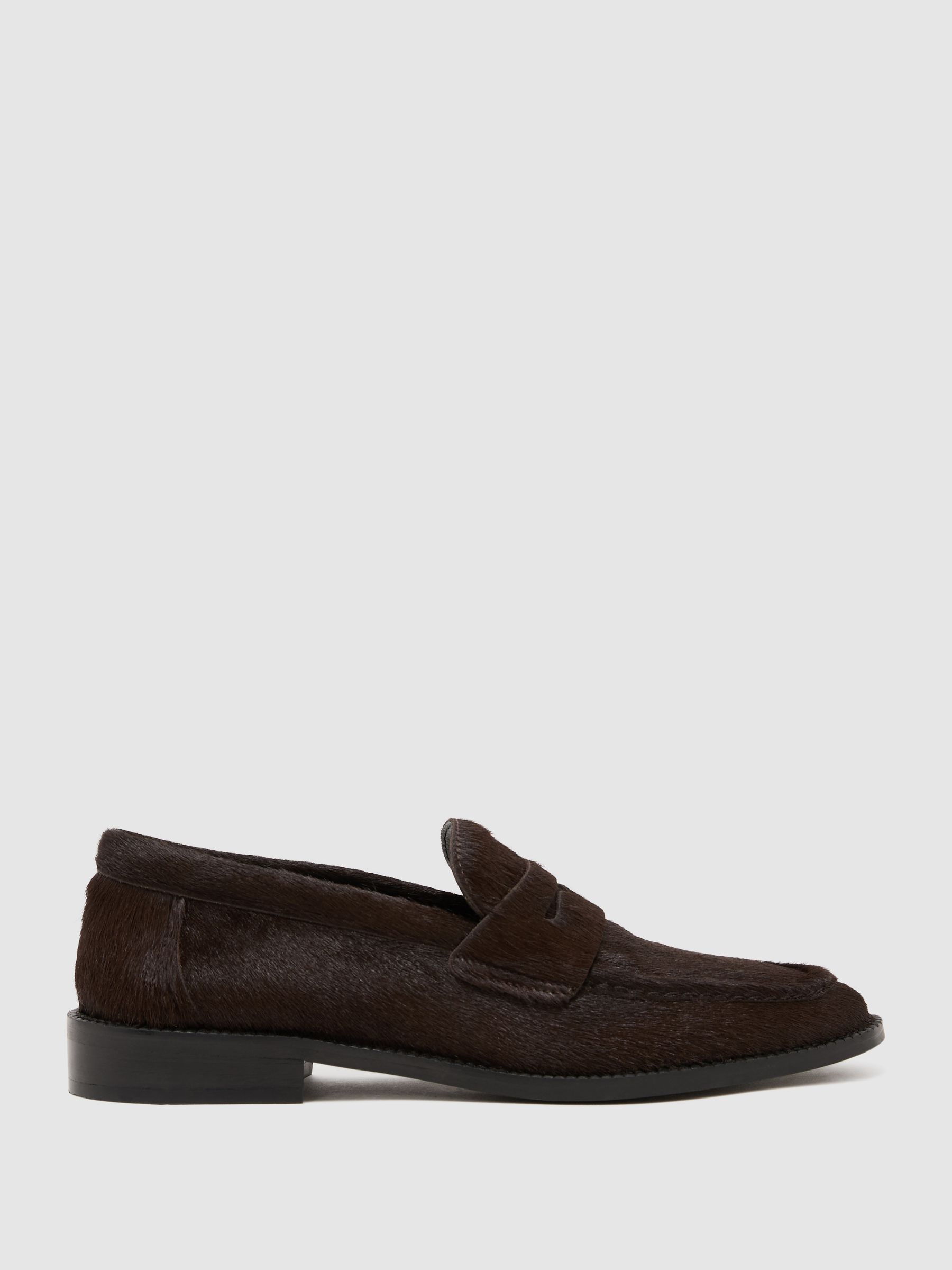 Leather Pony-Effect Loafers in Chocolate - image 1