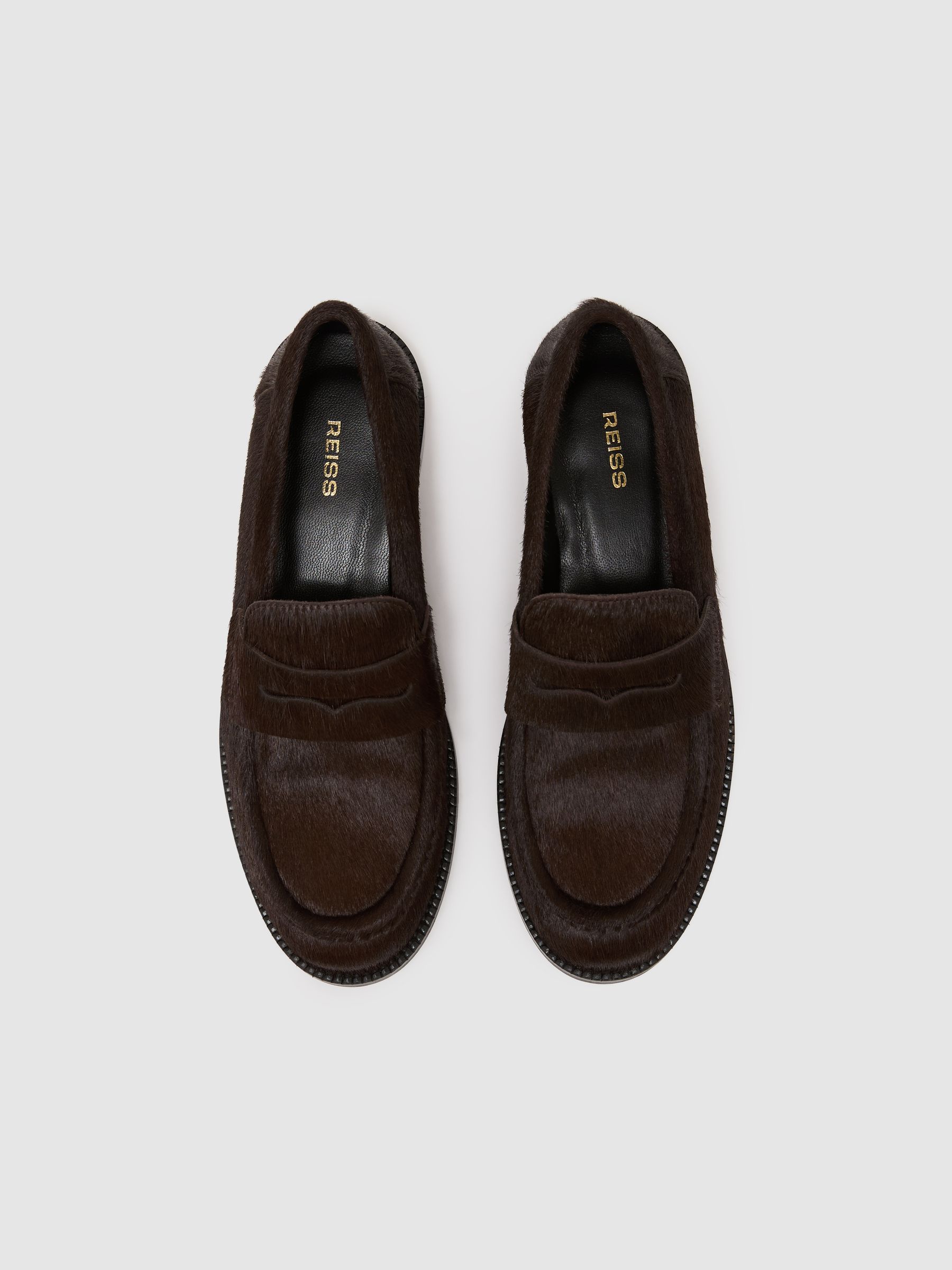 Leather Pony-Effect Loafers in Chocolate - image 3