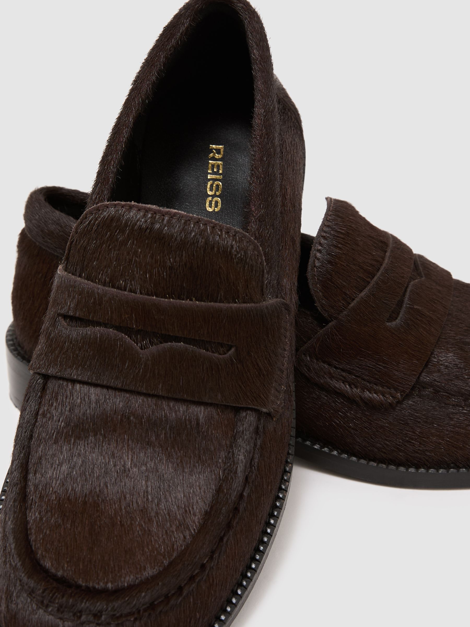 Leather Pony-Effect Loafers in Chocolate - image 4