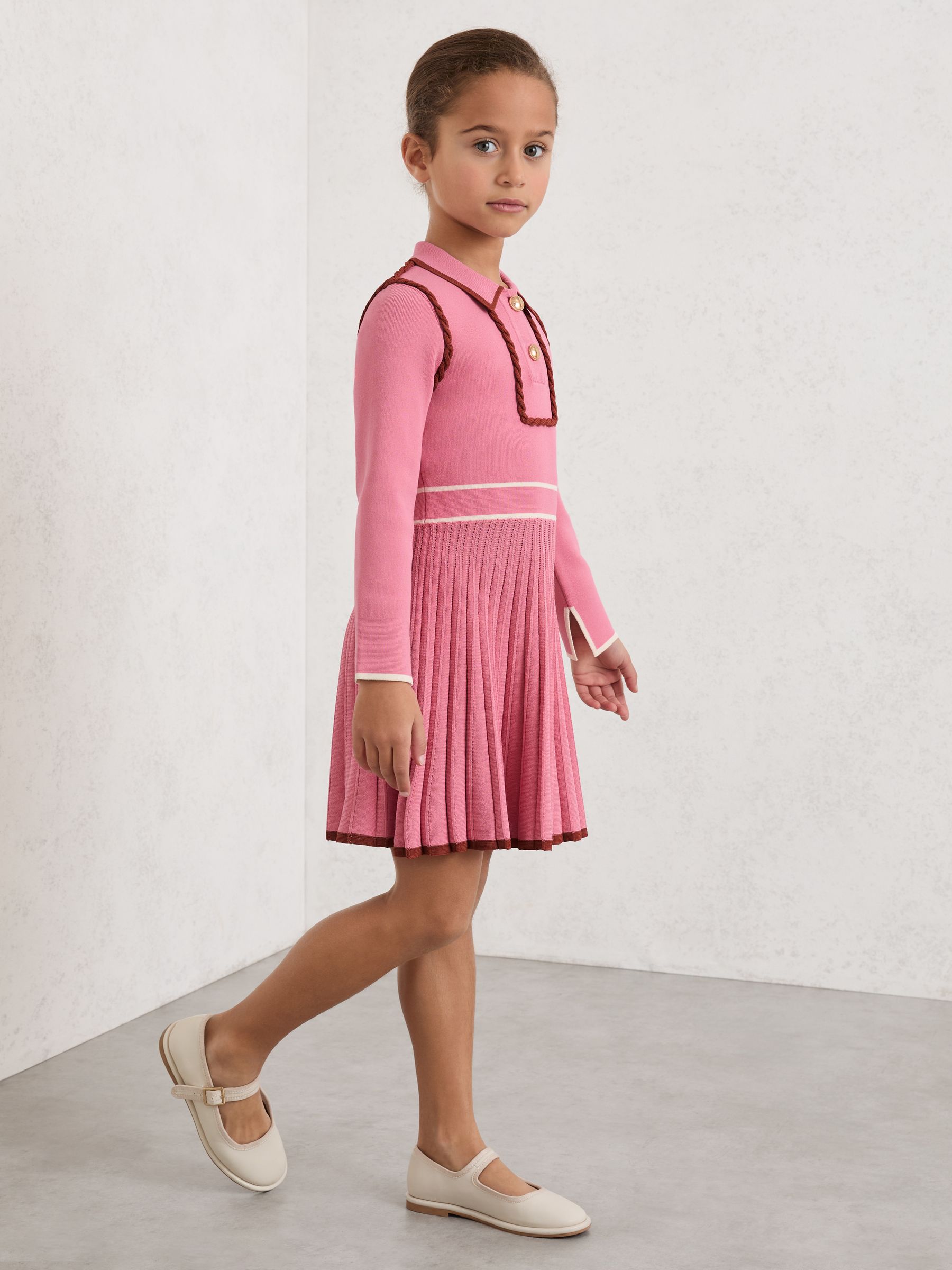 13-14 yrs Piped Knitted Skater Dress in Pink - Image 3 of 4