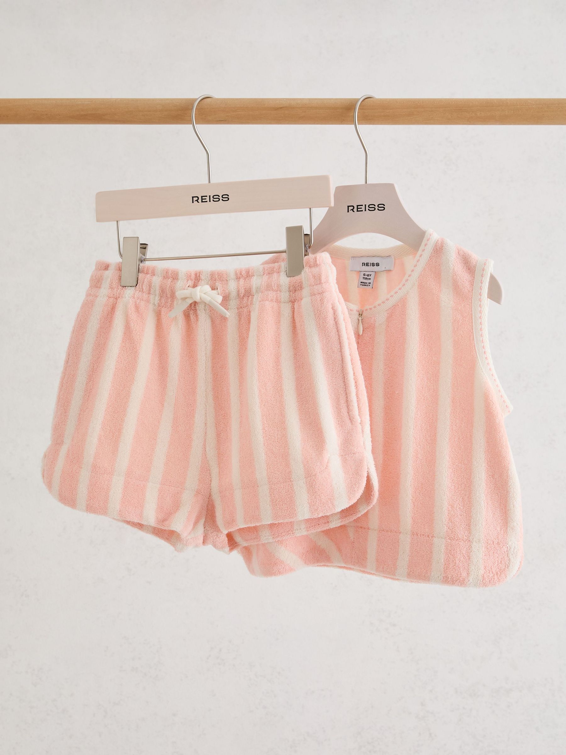 9-13 yrs Towelling Stripe Top and Shorts Set in Peach - Image 1 of 3