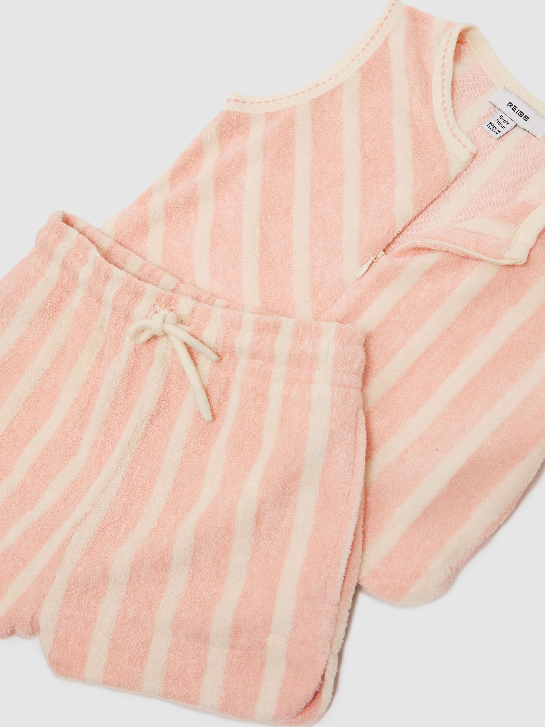 9-13 yrs Towelling Stripe Top and Shorts Set in Peach - Image 3 of 3