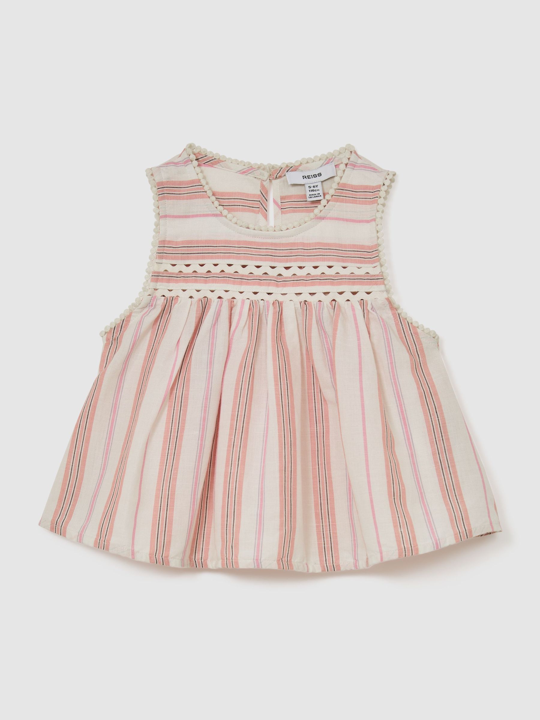 3-9 yrs Cotton-Linen Striped Babydoll Top in Pink - Image 1 of 3