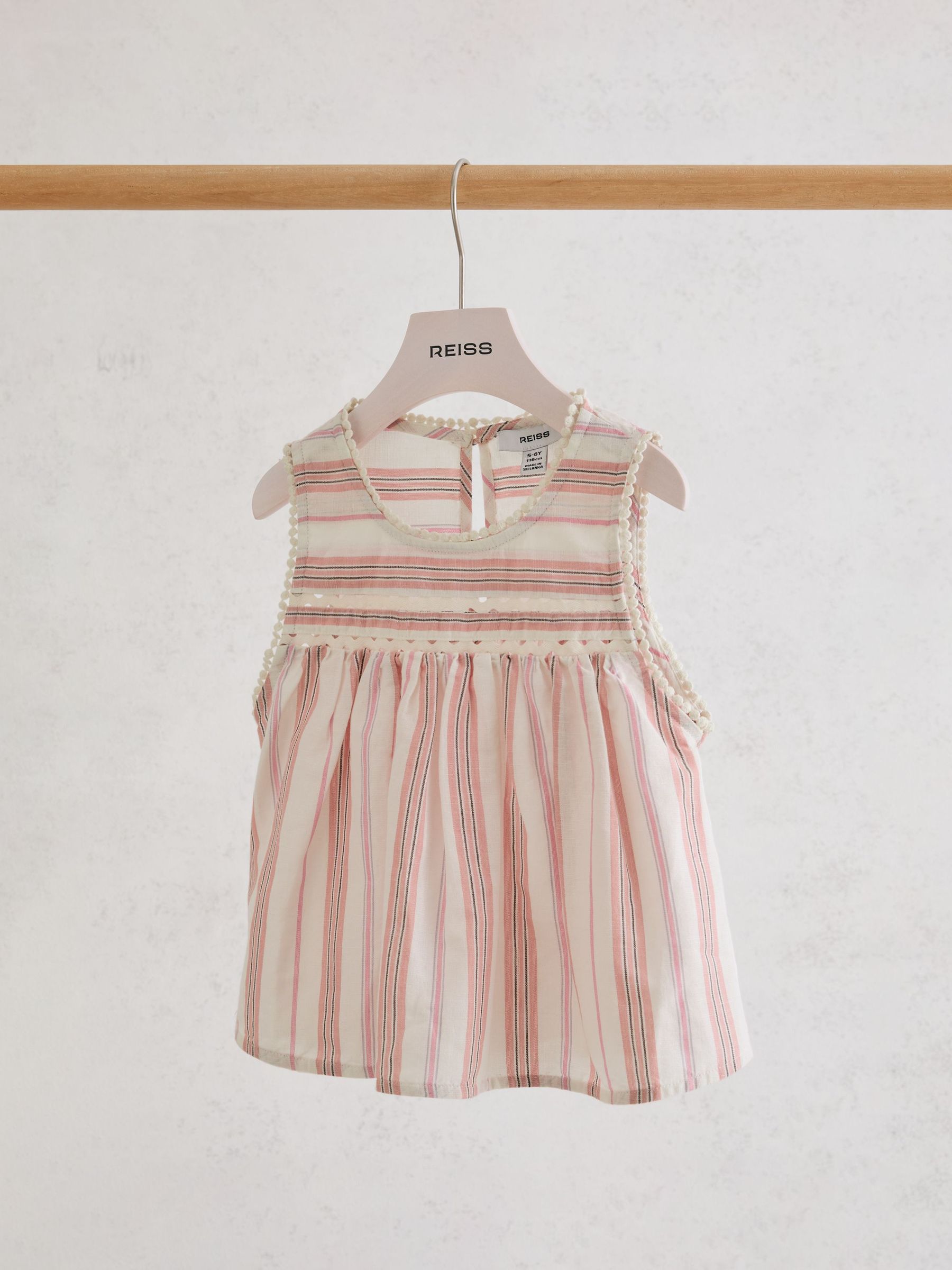 9-13 yrs Cotton-Linen Striped Babydoll Top in Pink - Image 1 of 3