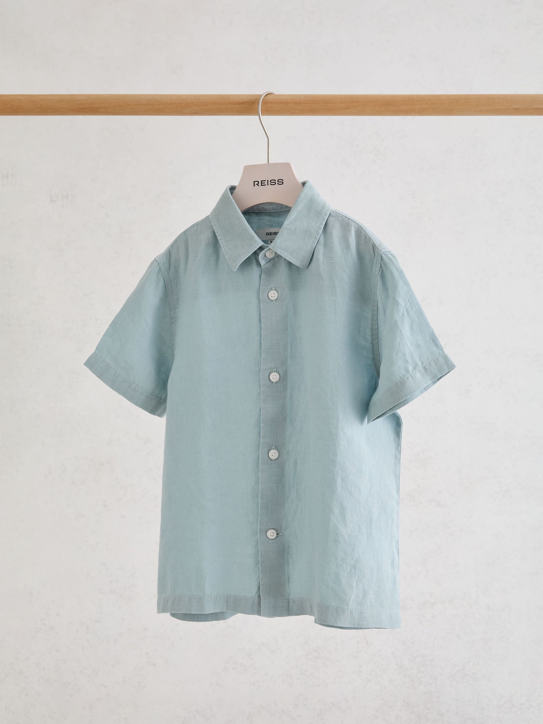 Linen Short-Sleeve Button-Through Shirt in Pale Blue - Image 2 of 3