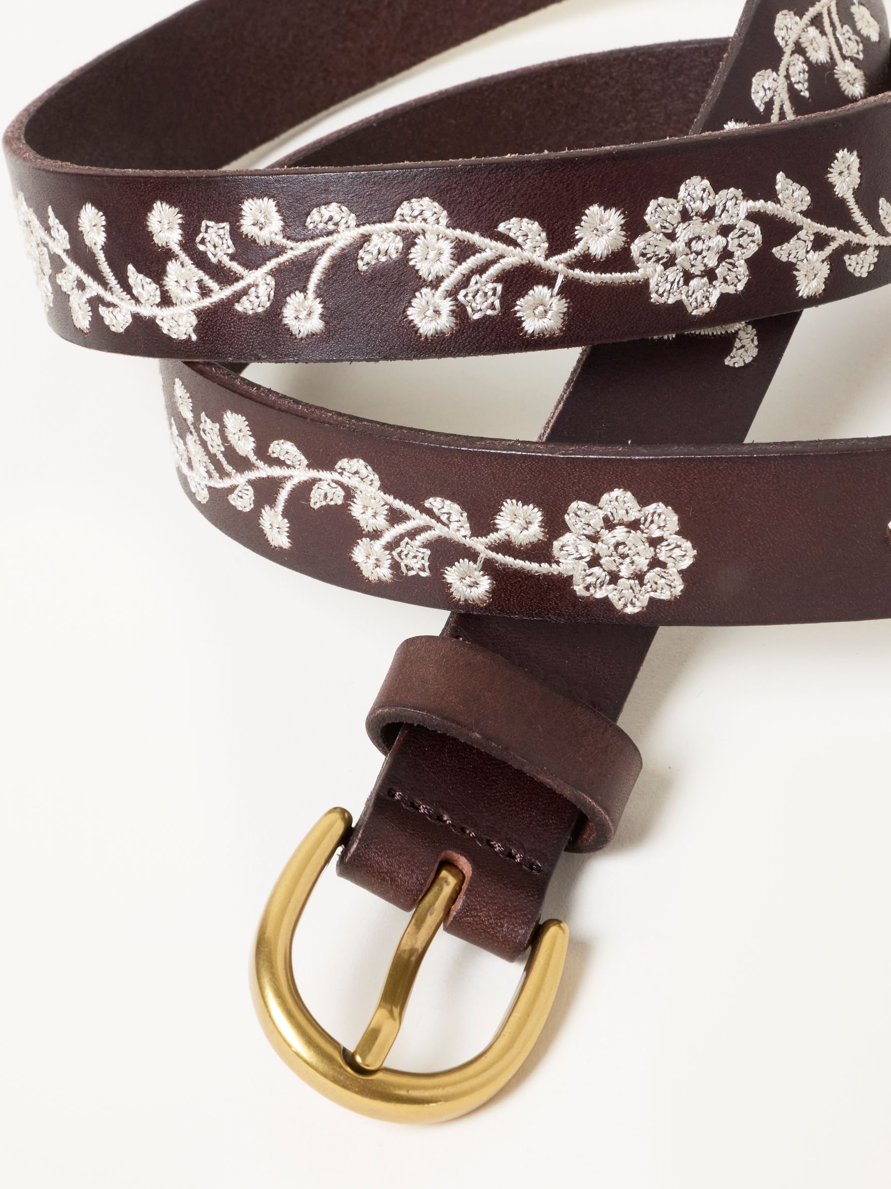 Chocolate Brown Floral Embroidered Belt | FatFace USA display picture 2