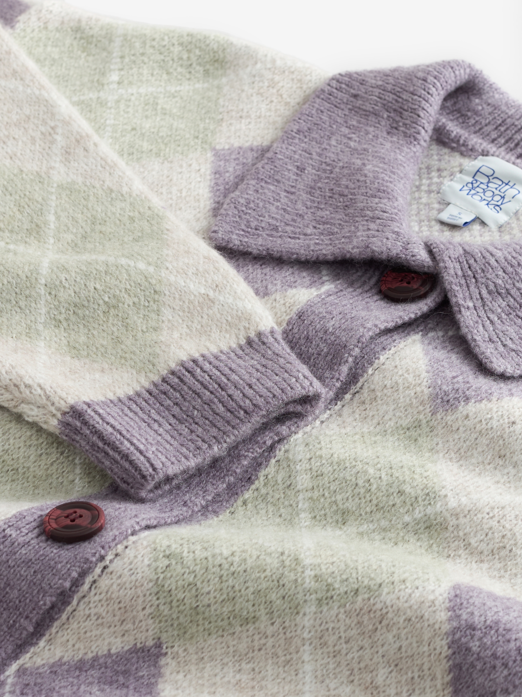 Purple/Green Argyle Lounge Cardigan with Collar - Image 6 of 7