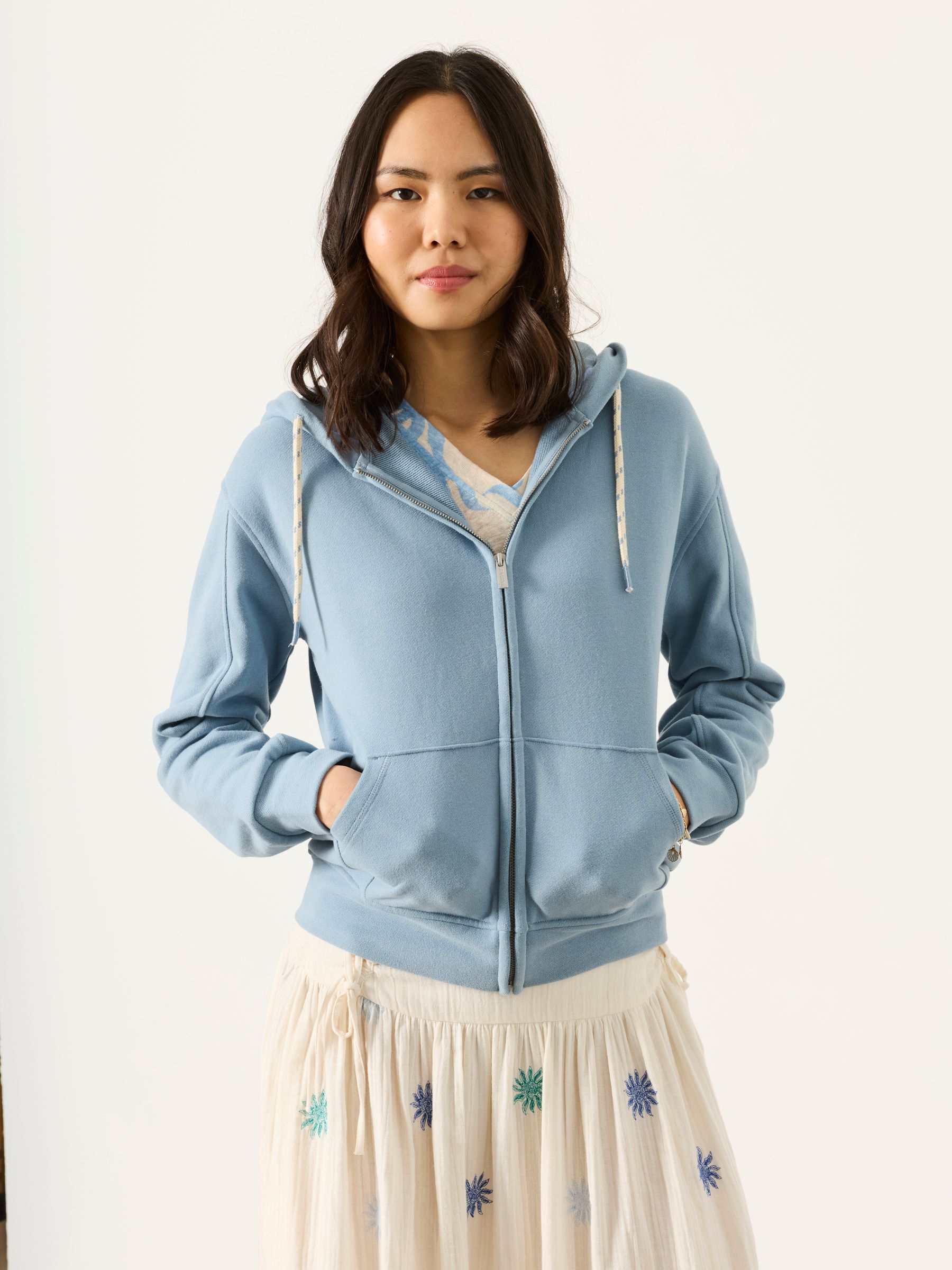 Flora Pale Blue Zip Through Hoodie - Image 1 of 6