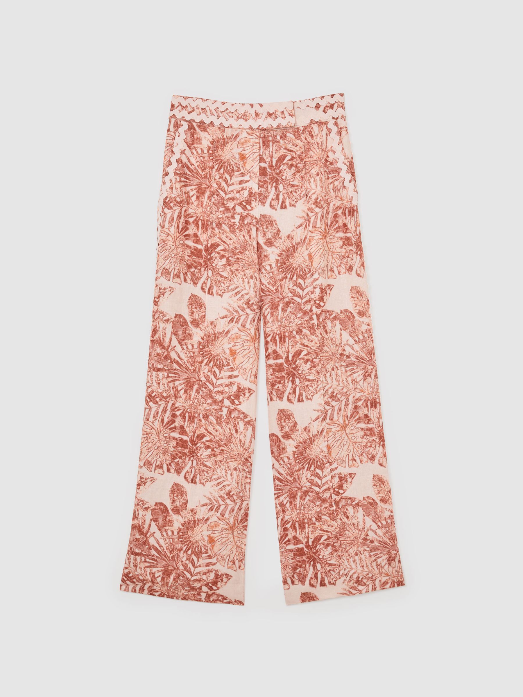 Linen Wave-Trim Wide-Leg Trousers in Pale Pink - image 1