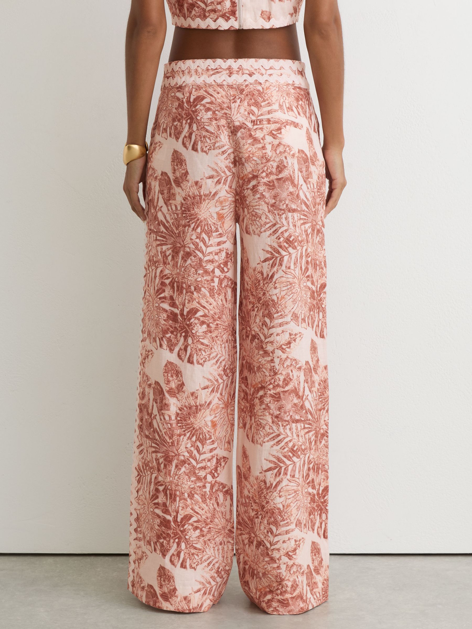 Linen Wave-Trim Wide-Leg Trousers in Pale Pink - image 4