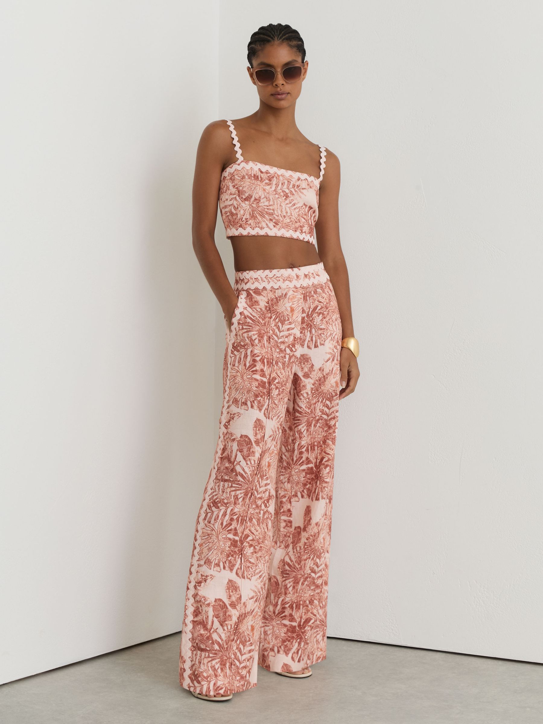 Petite Linen Wave-Trim Wide-Leg Trousers in Pale Pink - image 4