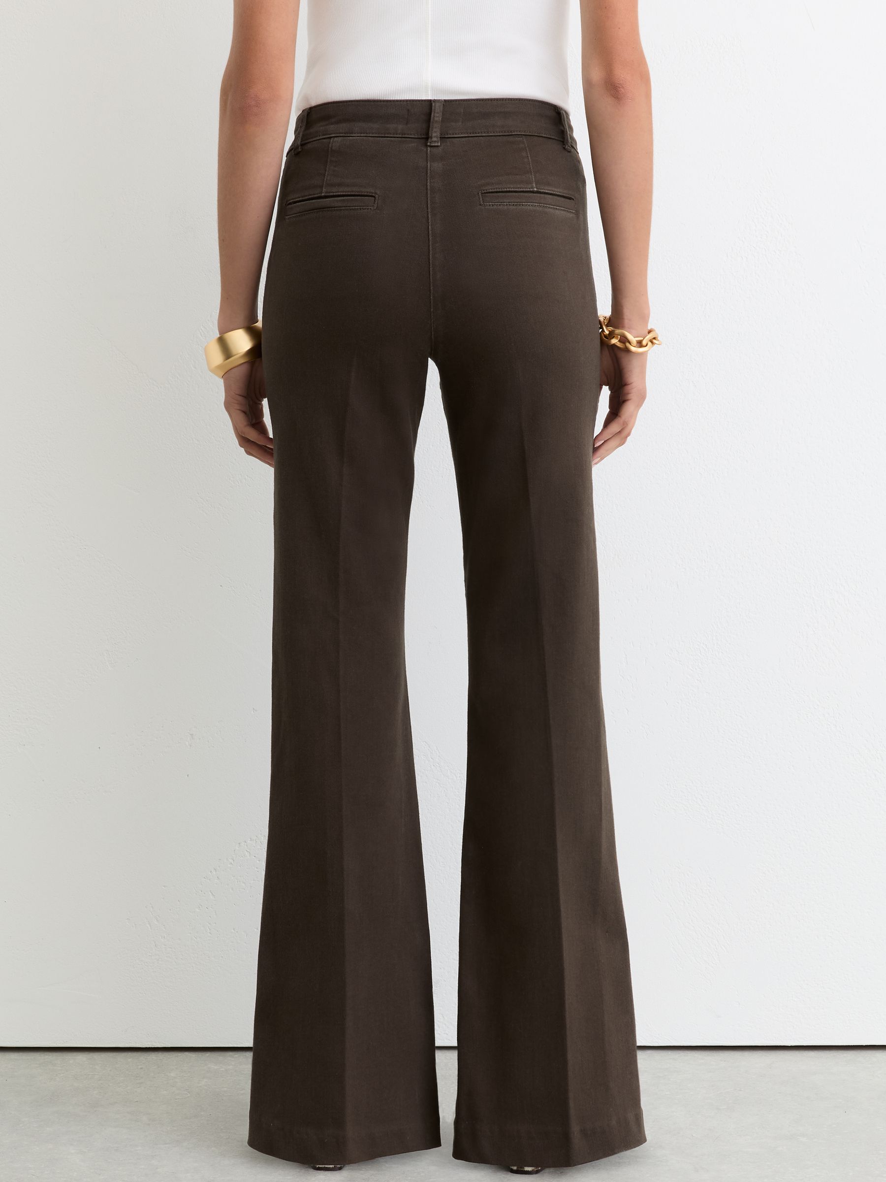 Button-Detail High-Rise Flared Jeans in Khaki Green - image 4