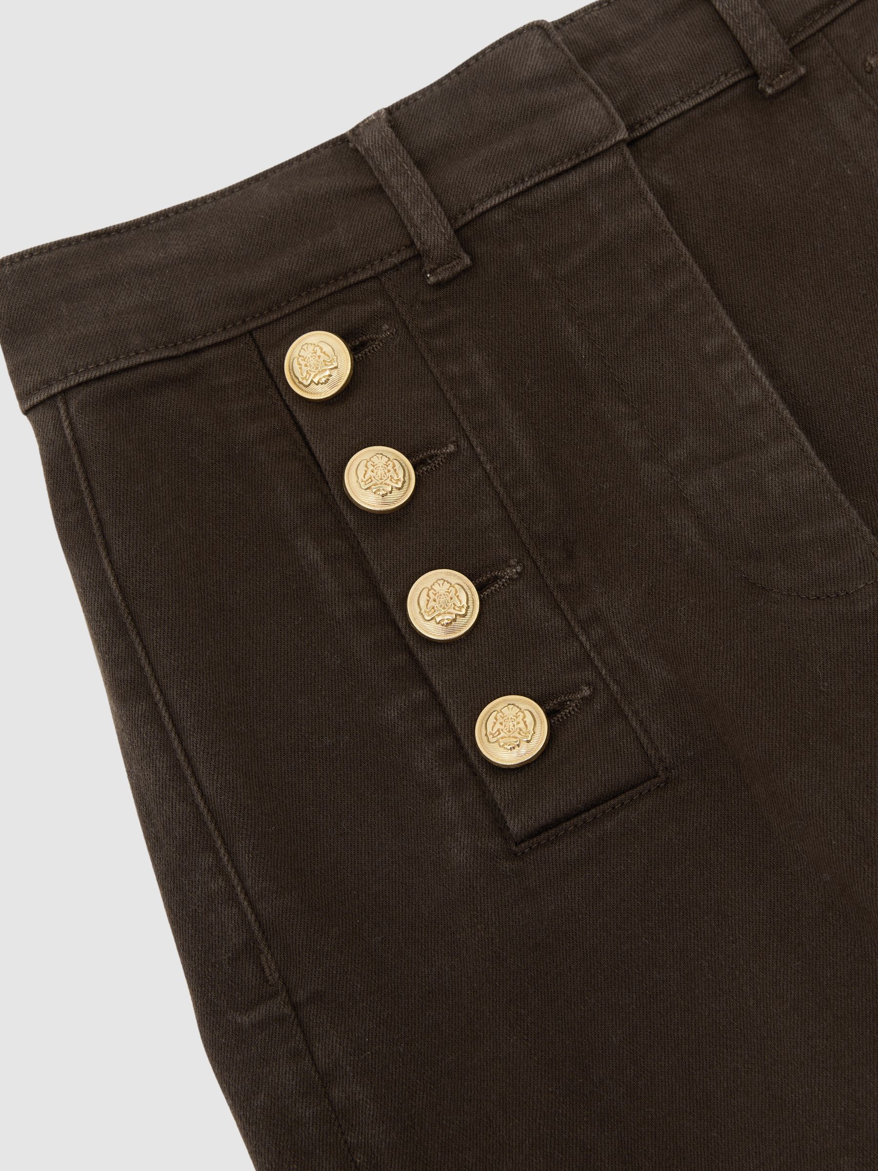 Petite Button-Detail High-Rise Flared Jeans in Khaki Green - image 4