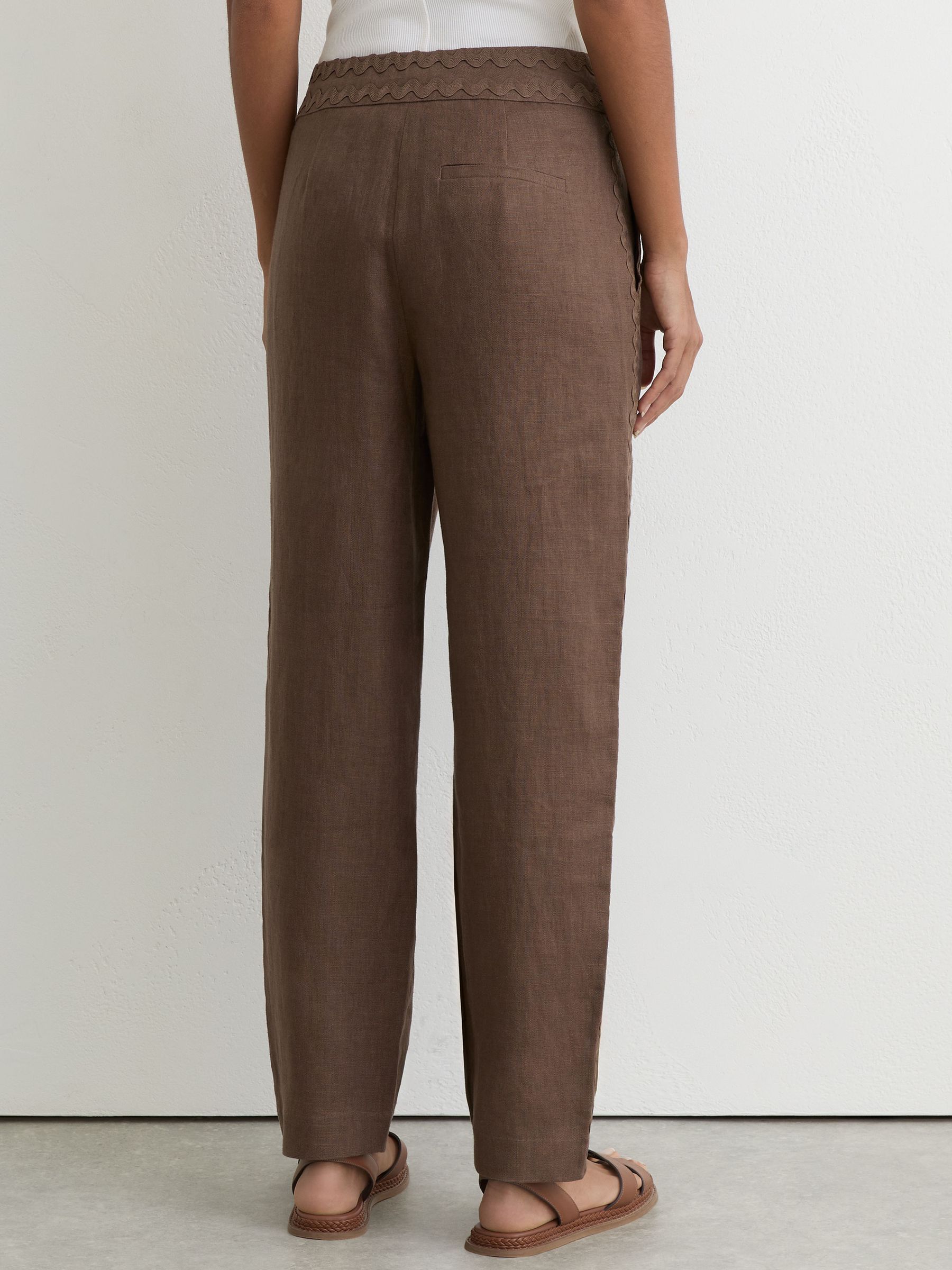 Petite Linen Wave-Trim Tapered Trousers in Brown - Image 5 of 8
