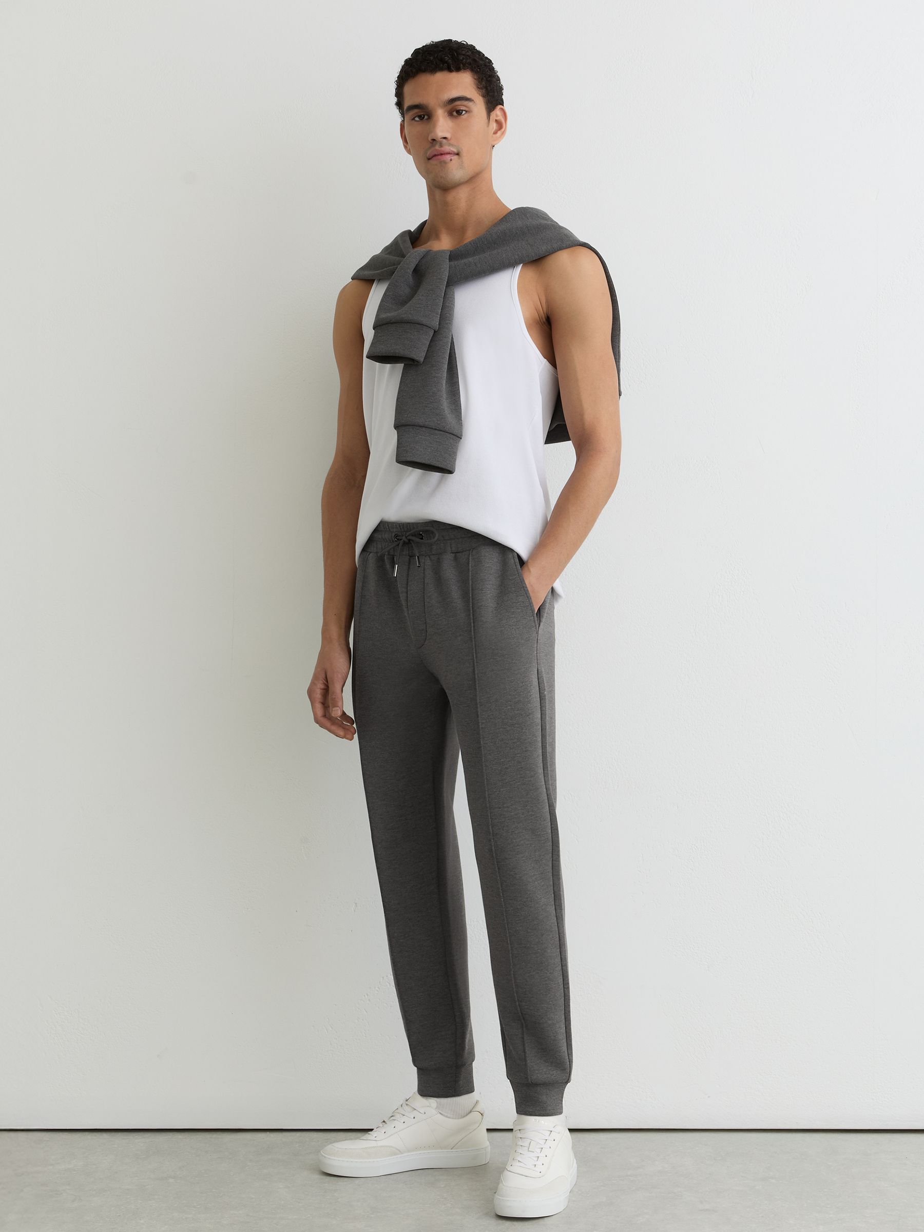 Stretch-Jersey Tailored Joggers in Charcoal Melange - Image 1 of 7