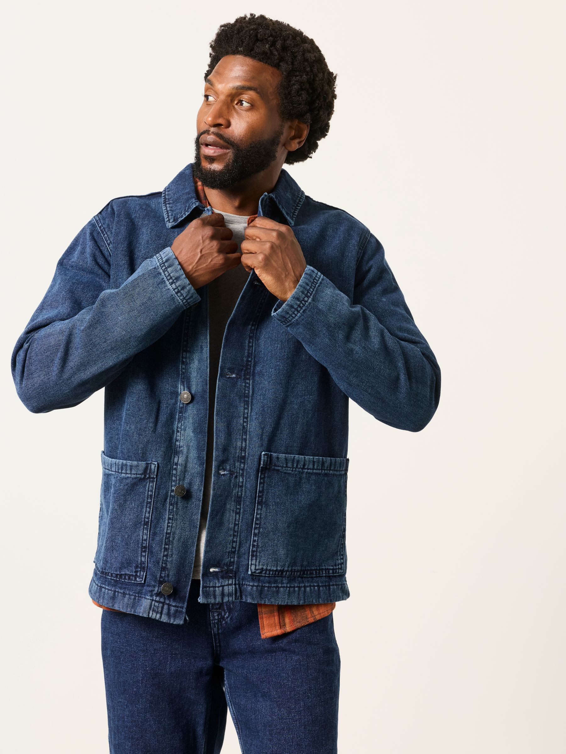 Indigo Blue Canvas Denim Worker Jacket - Image 1 of 6 Indigo Blue Canvas Denim Worker Jacket - Image 1 of 6