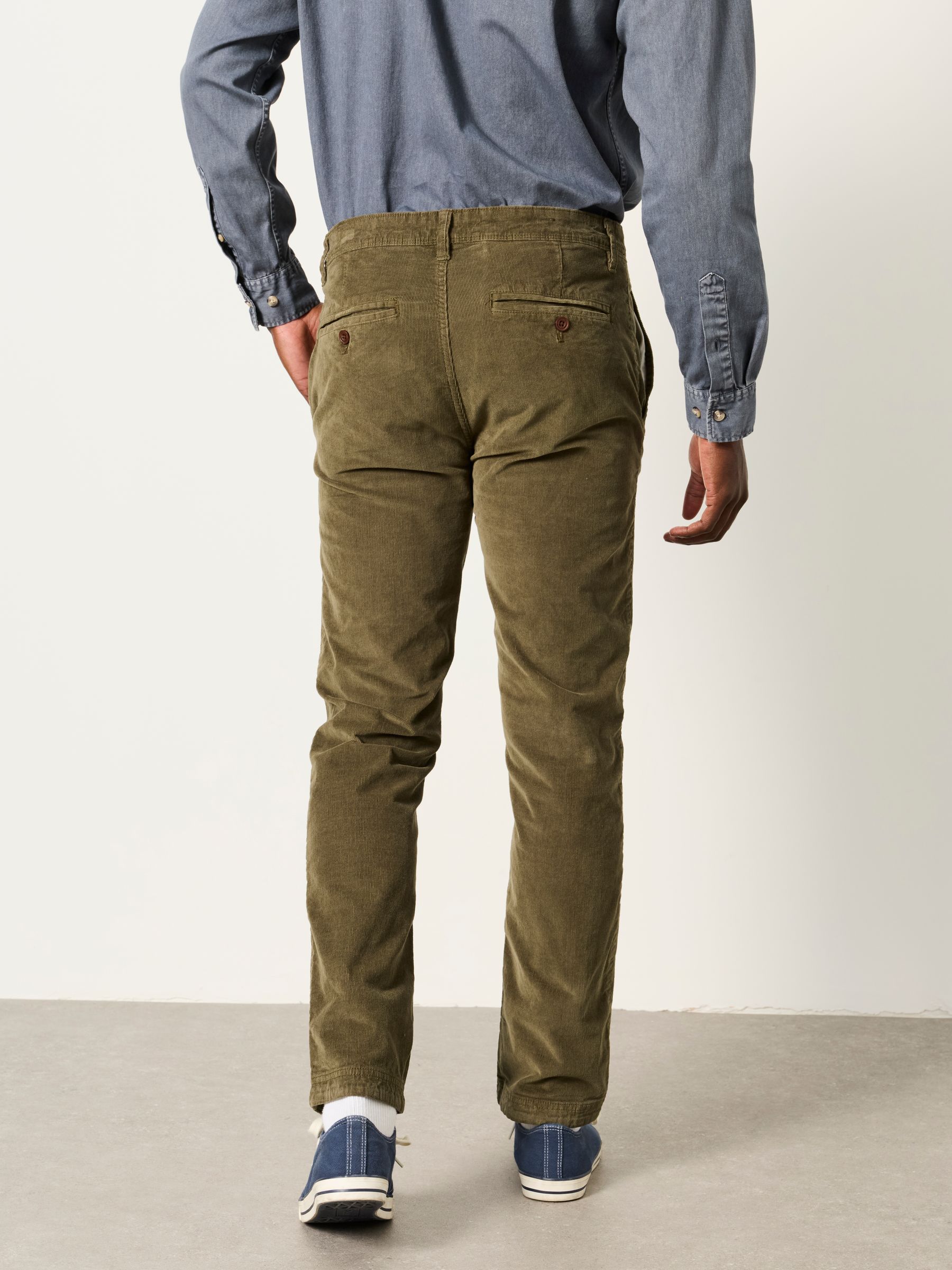 Khaki Green Straight Cord Chino Trousers - Image 2 of 6