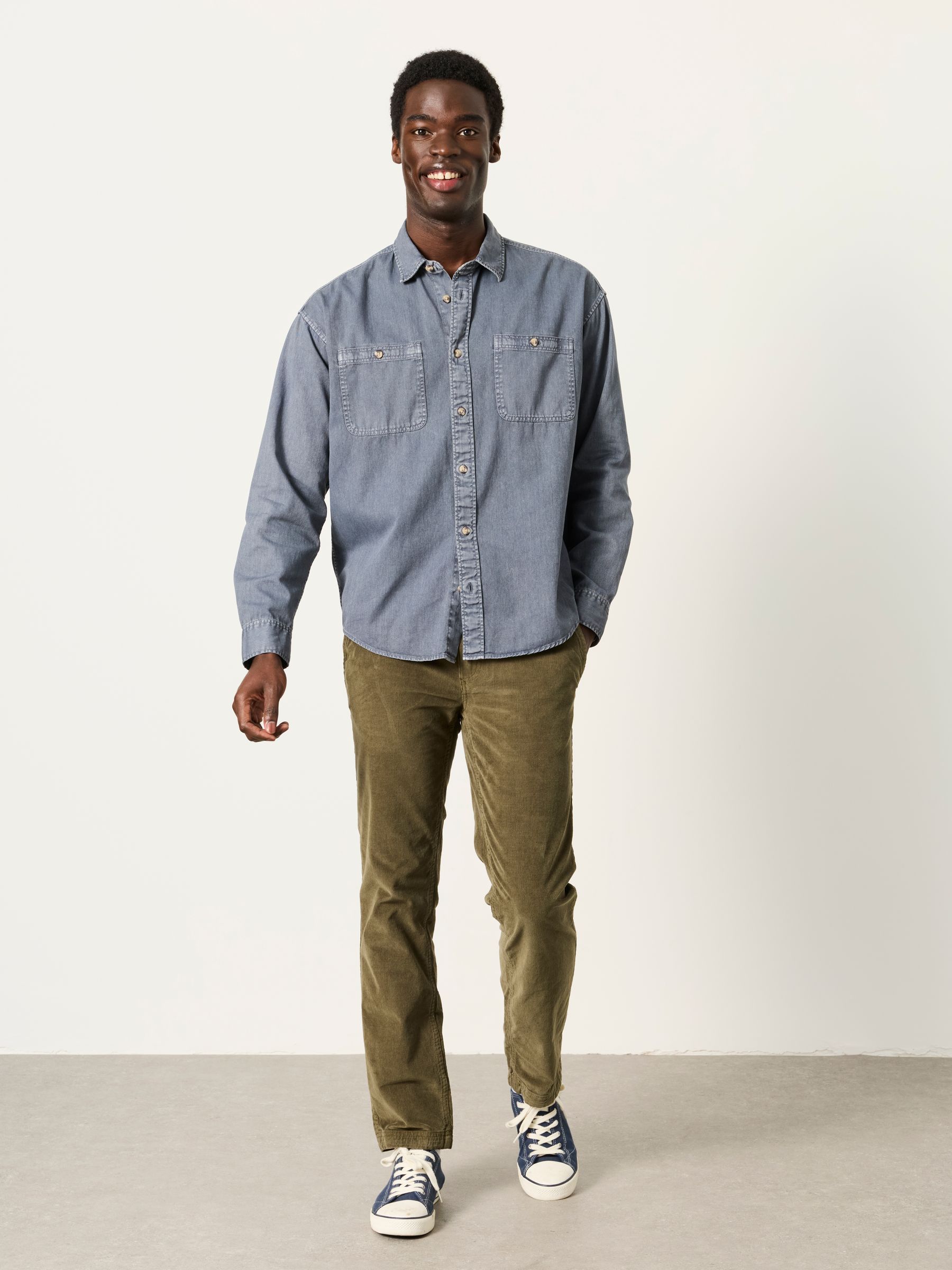 Khaki Green Straight Cord Chino Trousers - Image 5 of 6