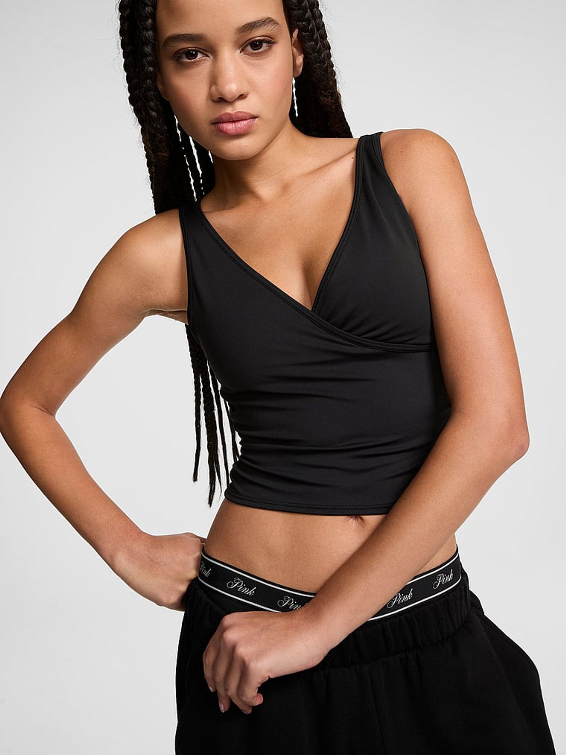 Black Ruched Wrap Top - Image 1 of 2 Black Ruched Wrap Top - Image 1 of 2