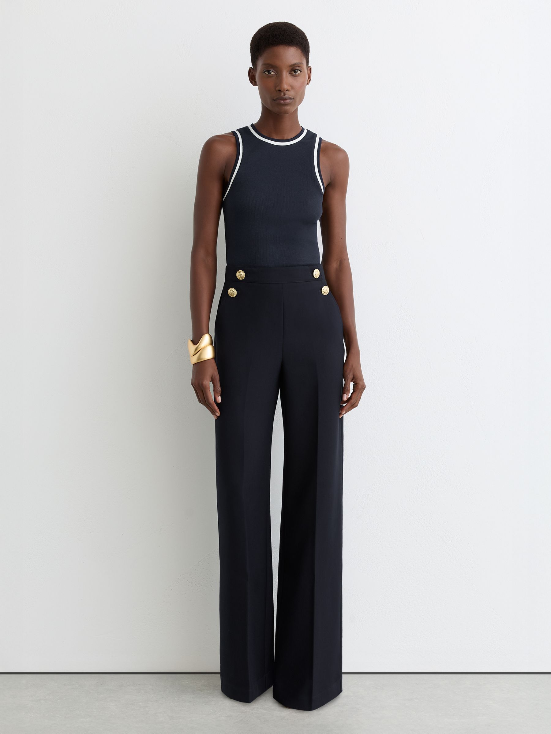 Stretch-Cotton Tipped Vest in Navy/White - Image 1 of 6