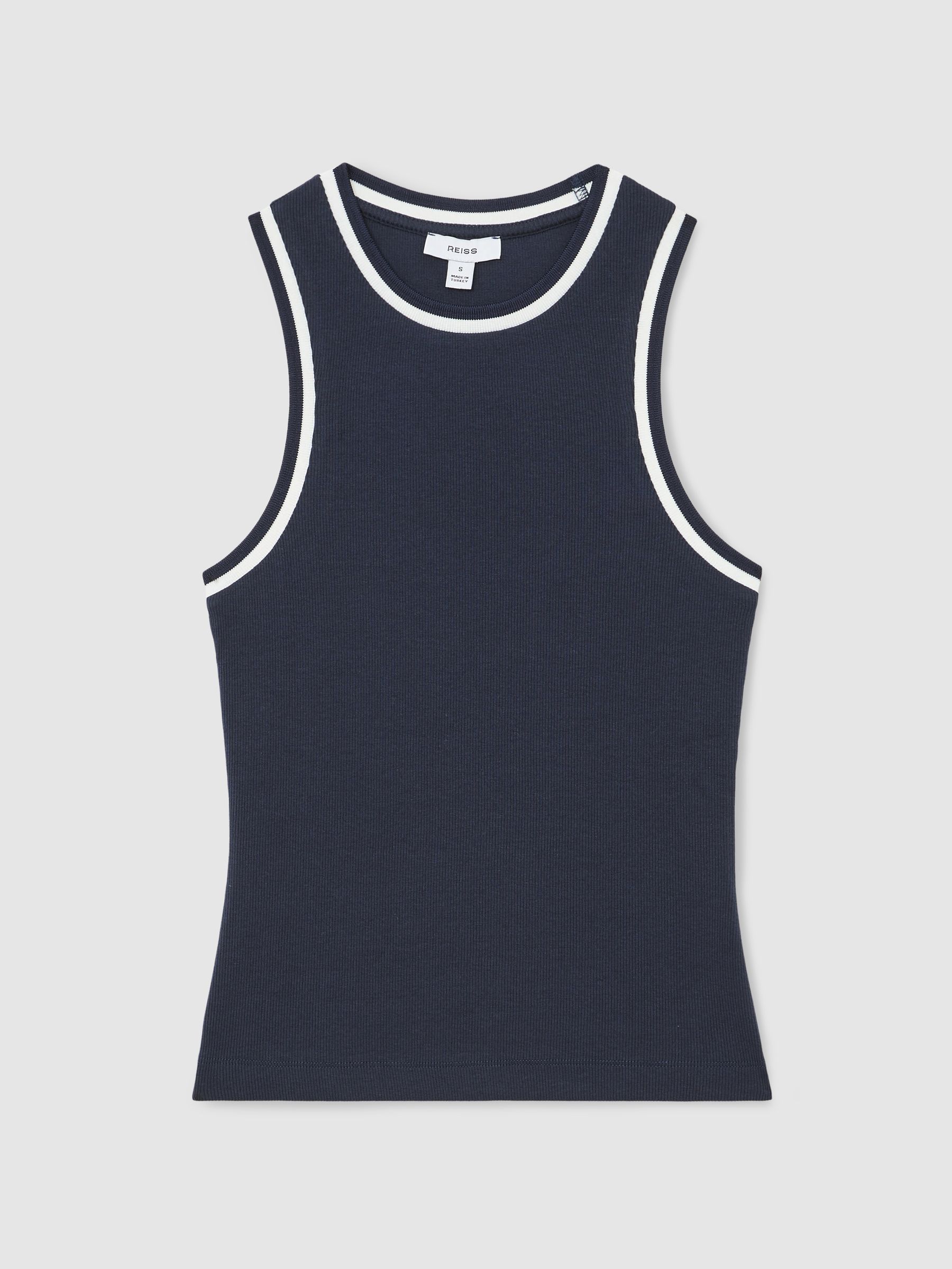 Stretch-Cotton Tipped Vest in Navy/White - Image 2 of 6