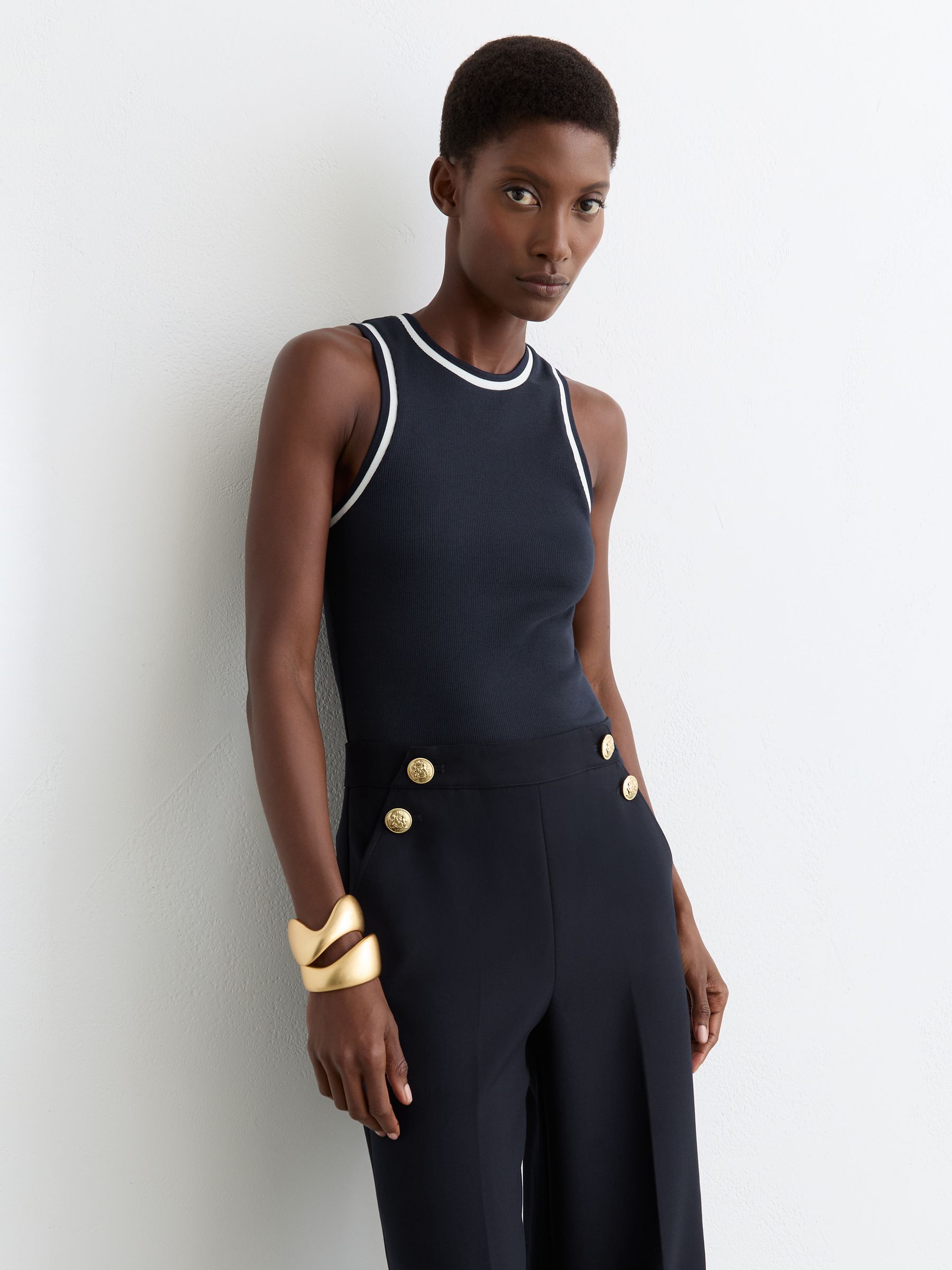 Stretch-Cotton Tipped Vest in Navy/White - Image 3 of 6