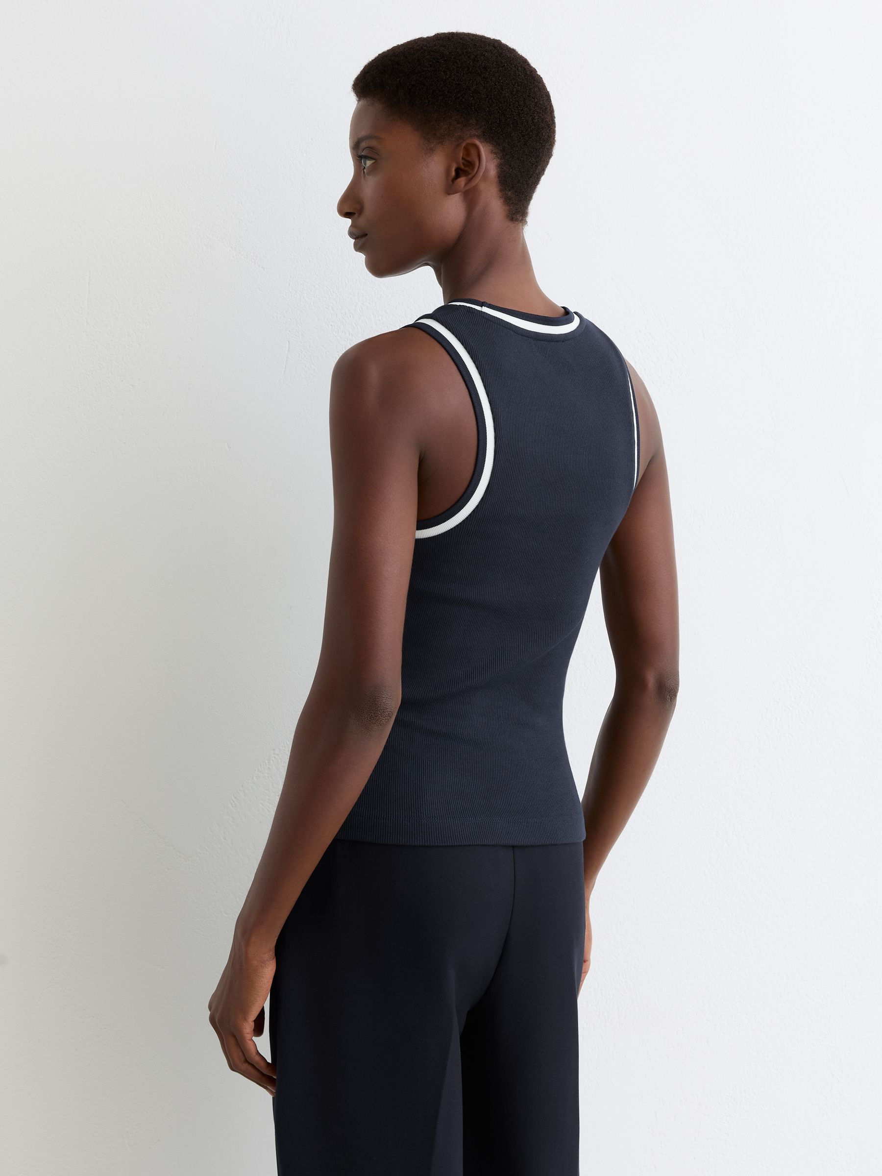Stretch-Cotton Tipped Vest in Navy/White - image 4