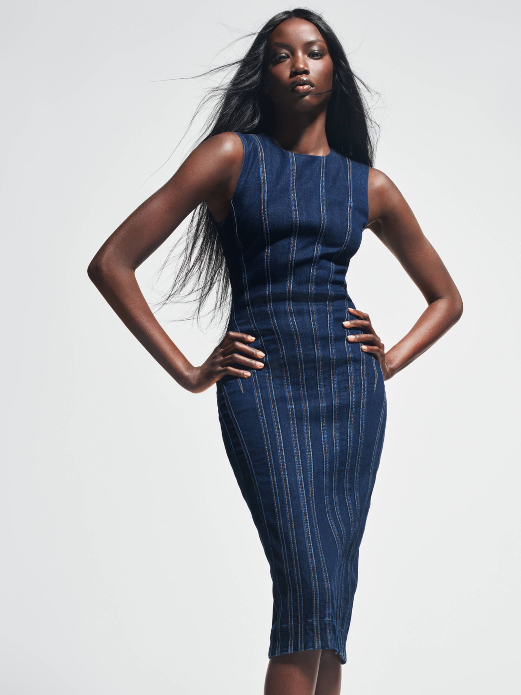 GapStudio Dark Wash Blue Seamed Denim Midi Dress Gap