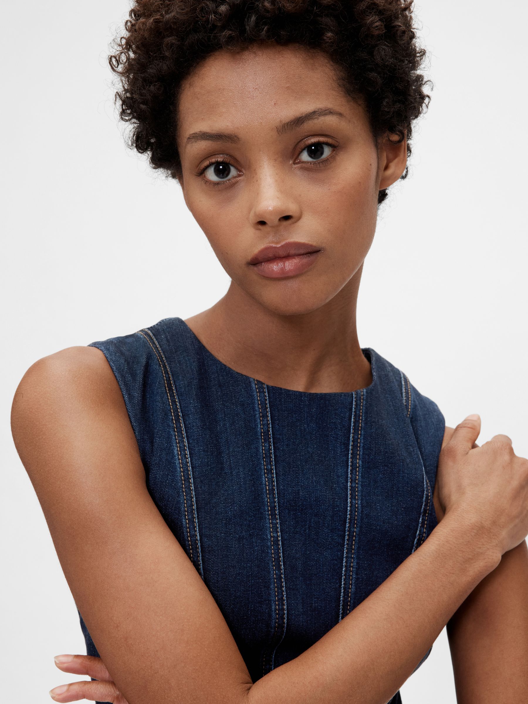 Dark Wash Blue Seamed Denim Midi Dress - Image 4 of 6