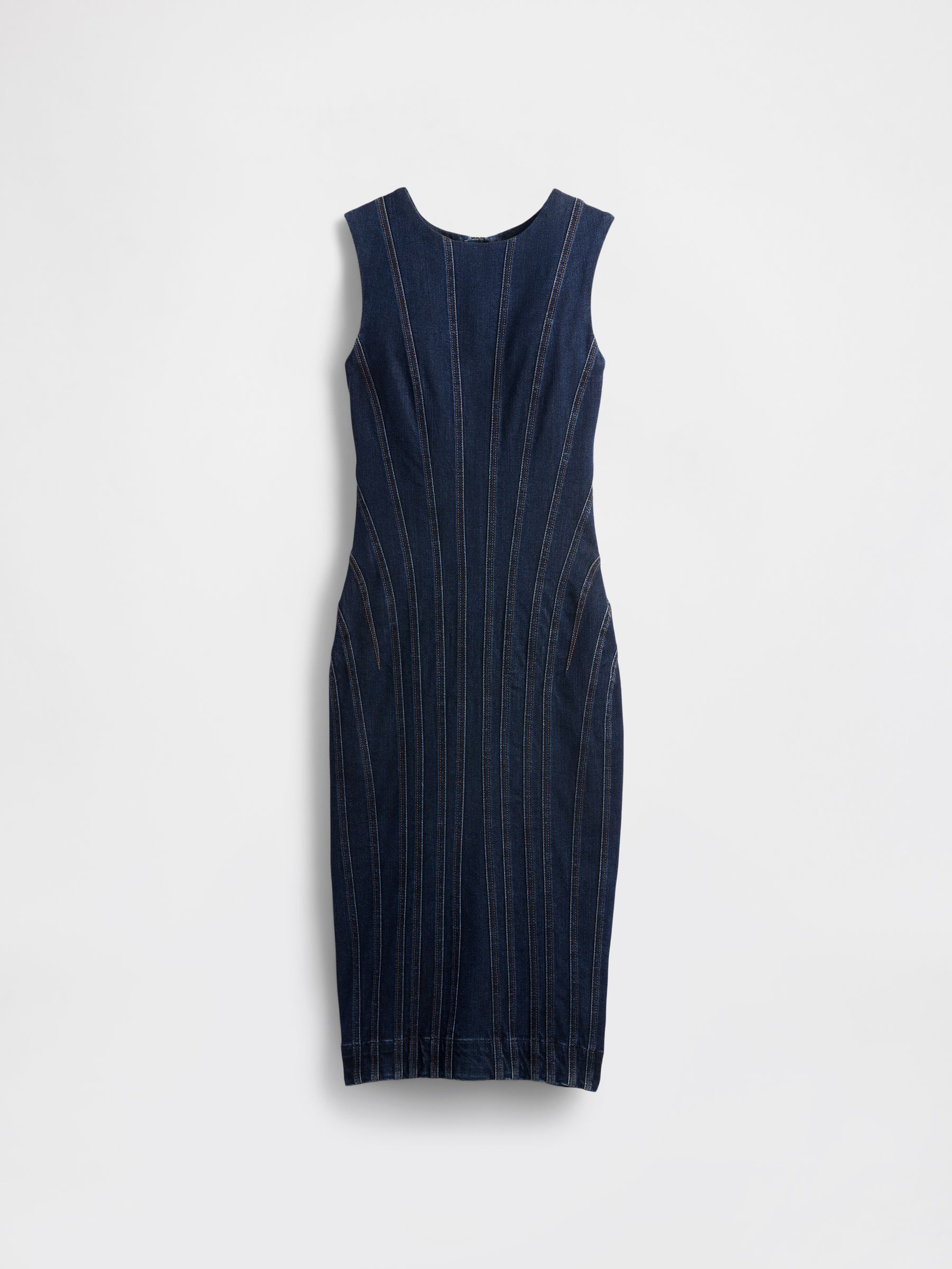 Dark Wash Blue Seamed Denim Midi Dress - Image 5 of 6