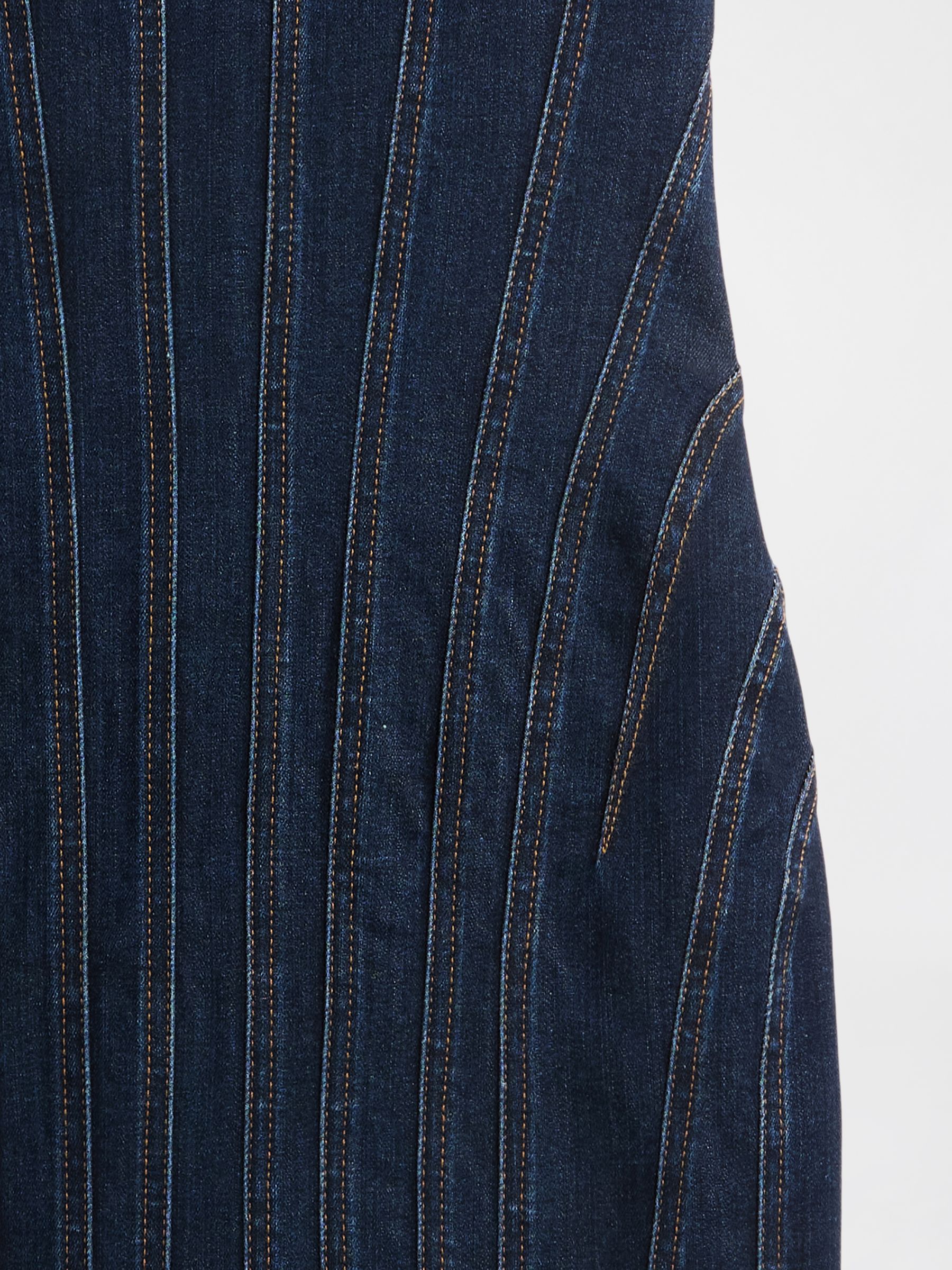 Dark Wash Blue Seamed Denim Midi Dress - Image 6 of 6
