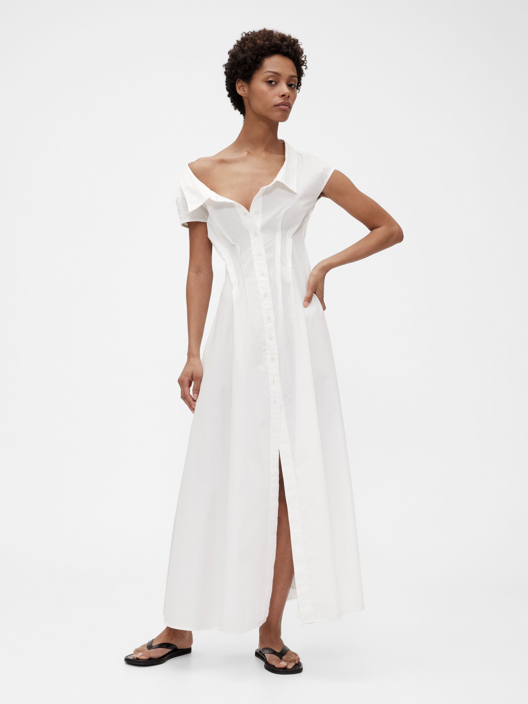 White Poplin Maxi Shirt Dress - Image 1 of 7