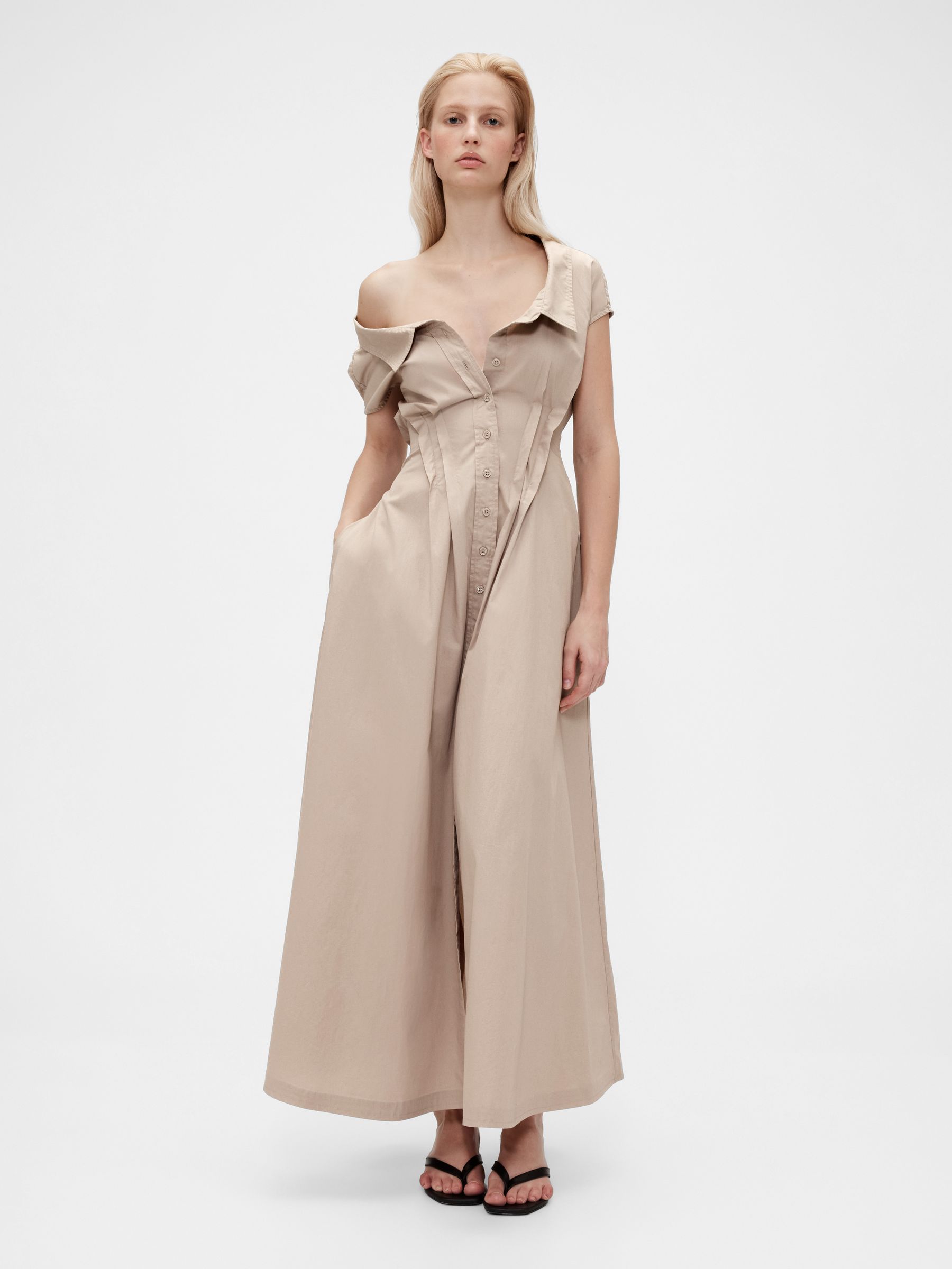 Beige Poplin Maxi Shirt Dress - Image 1 of 7