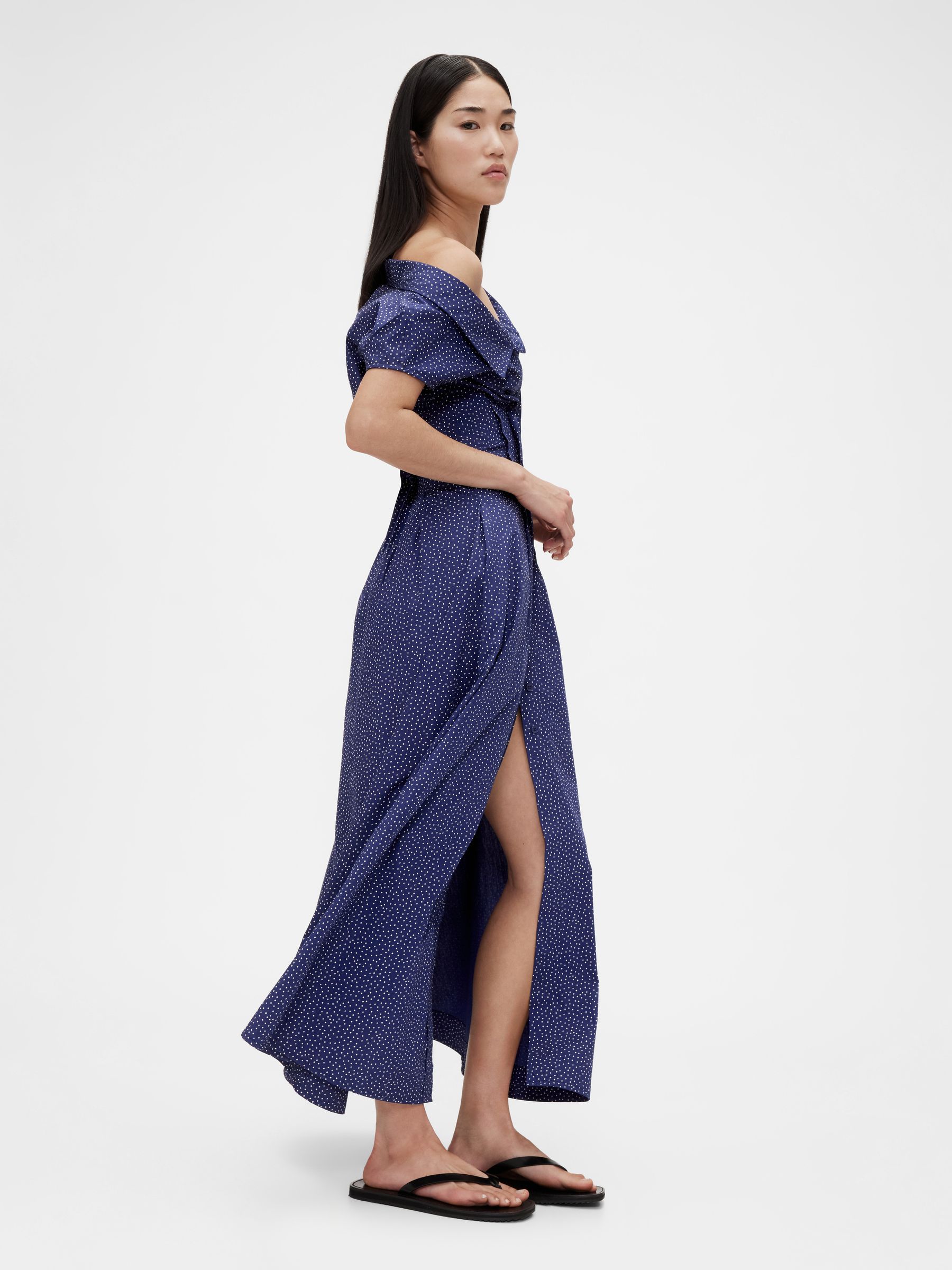 Blue Dot Poplin Maxi Shirt Dress - Image 3 of 7