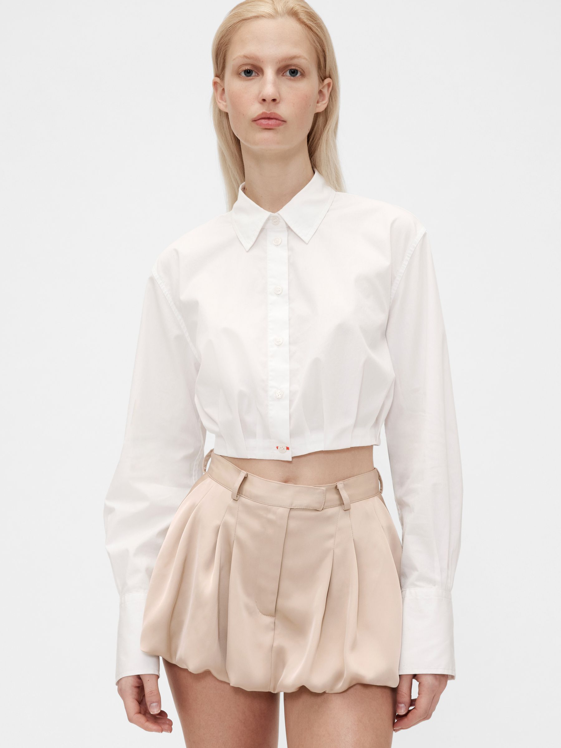 White Poplin Cropped Shirt - Image 1 of 7