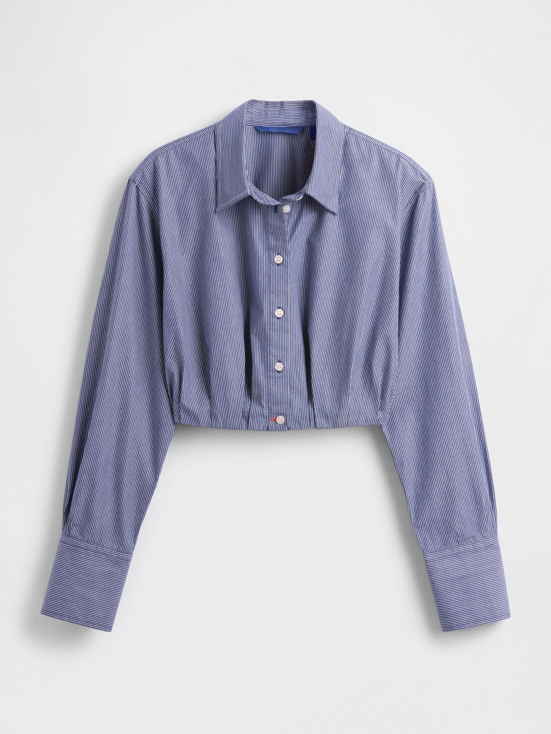 Blue Stripe Poplin Cropped Shirt - Image 6 of 7