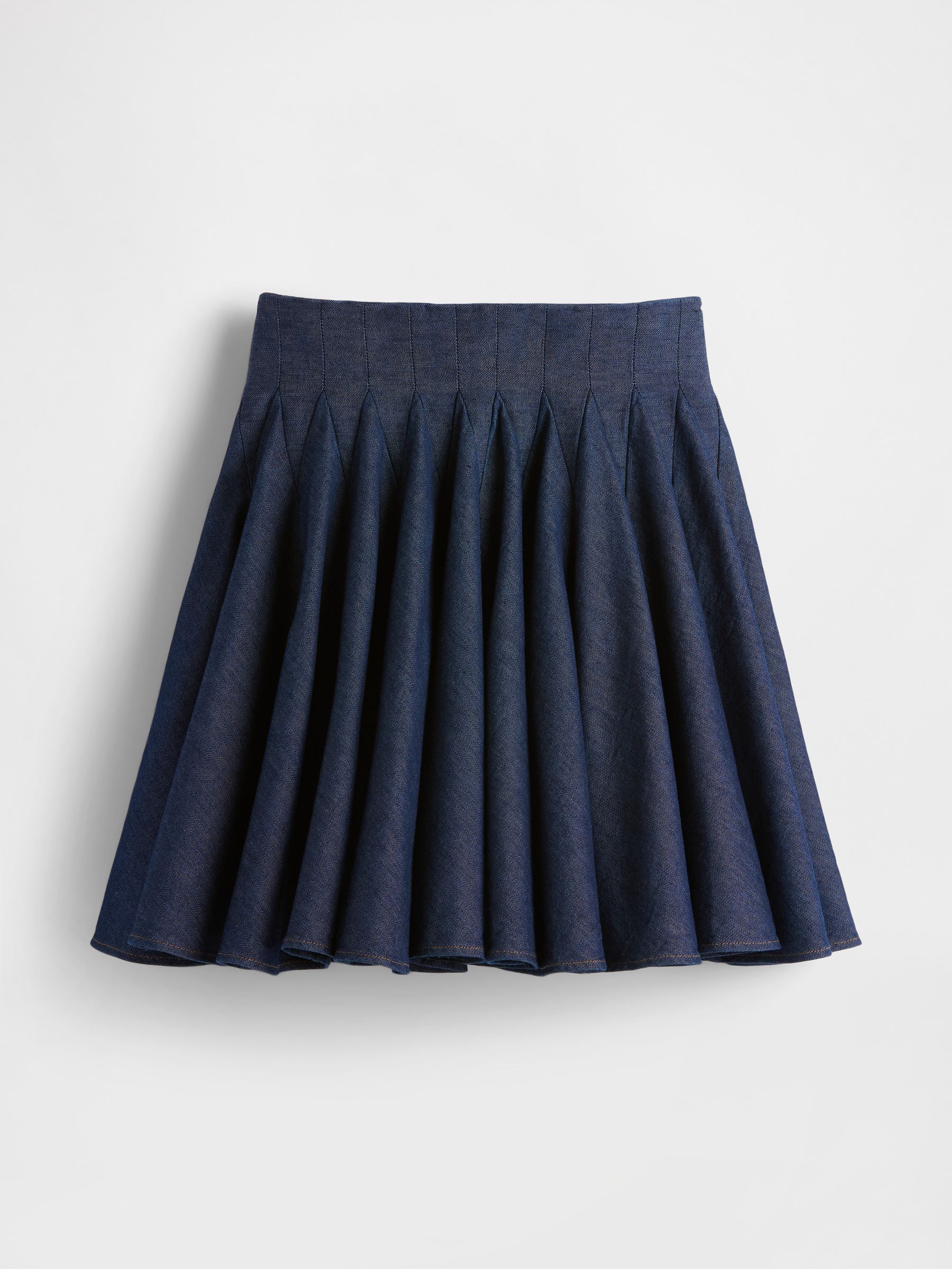 Dark Wash Blue Pleated Denim Mini Skirt - Image 4 of 6